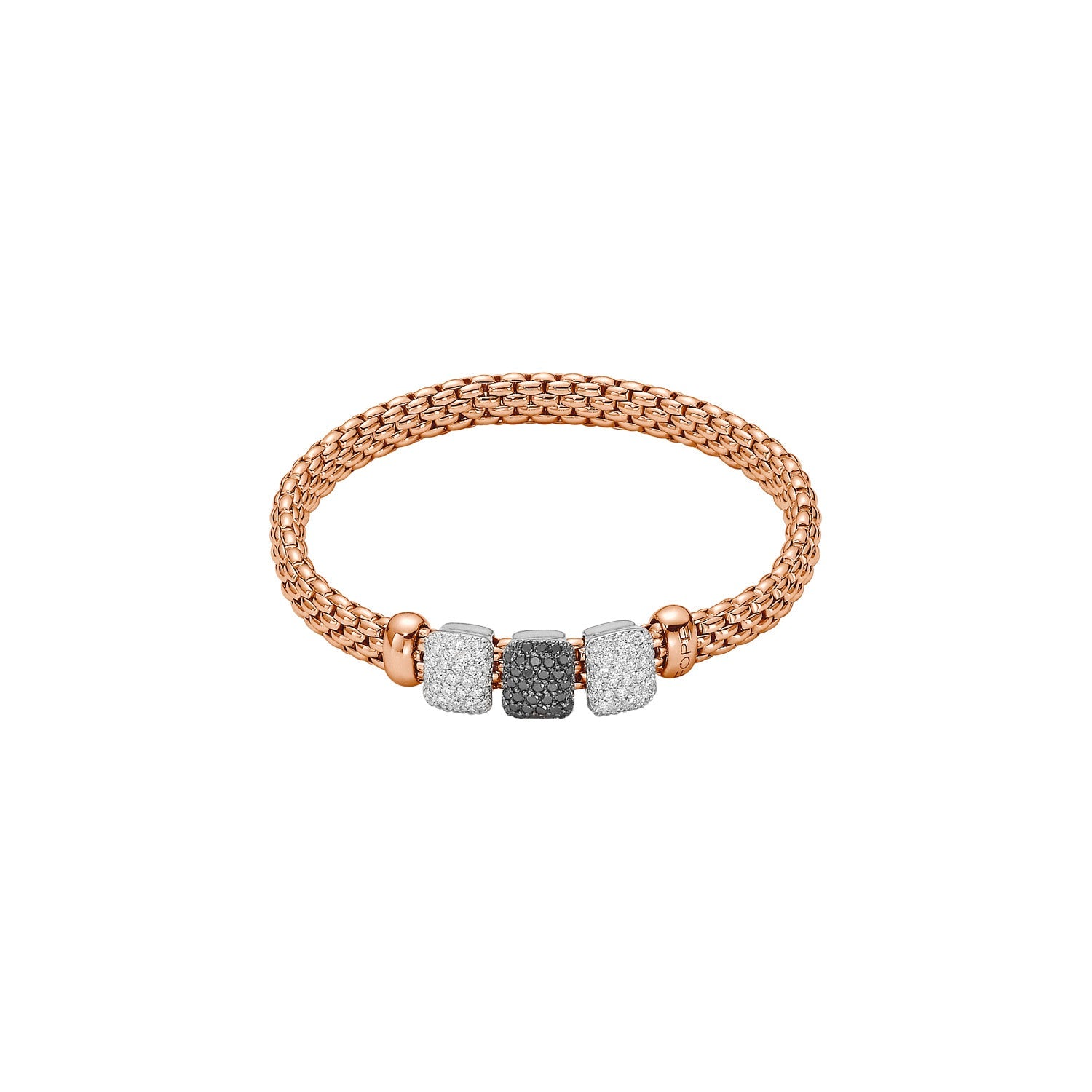 FOPE VENDOME 18K Gold Flex'it Bracelet with White & Black Diamond Pavé Charms - 1.29 carats - Jackson Hole Jewelry Company