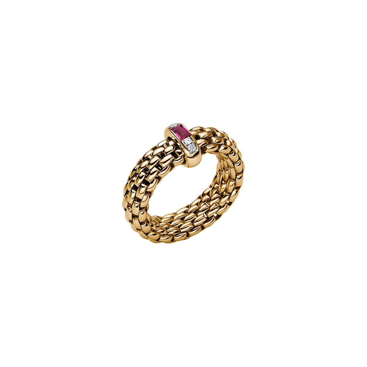FOPE VENDOME 18K Gold Ring with White Diamonds and Ruby - 0.04 carats - Jackson Hole Jewelry Company