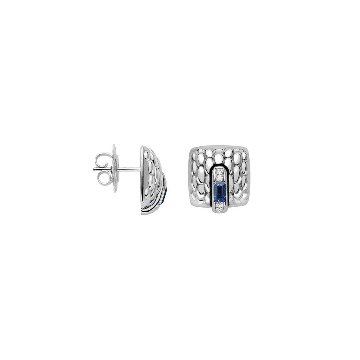 FOPE VENDOME 18K Gold Studs with White Diamonds and Blue Shapphire - 0.8 carats - Jackson Hole Jewelry Company