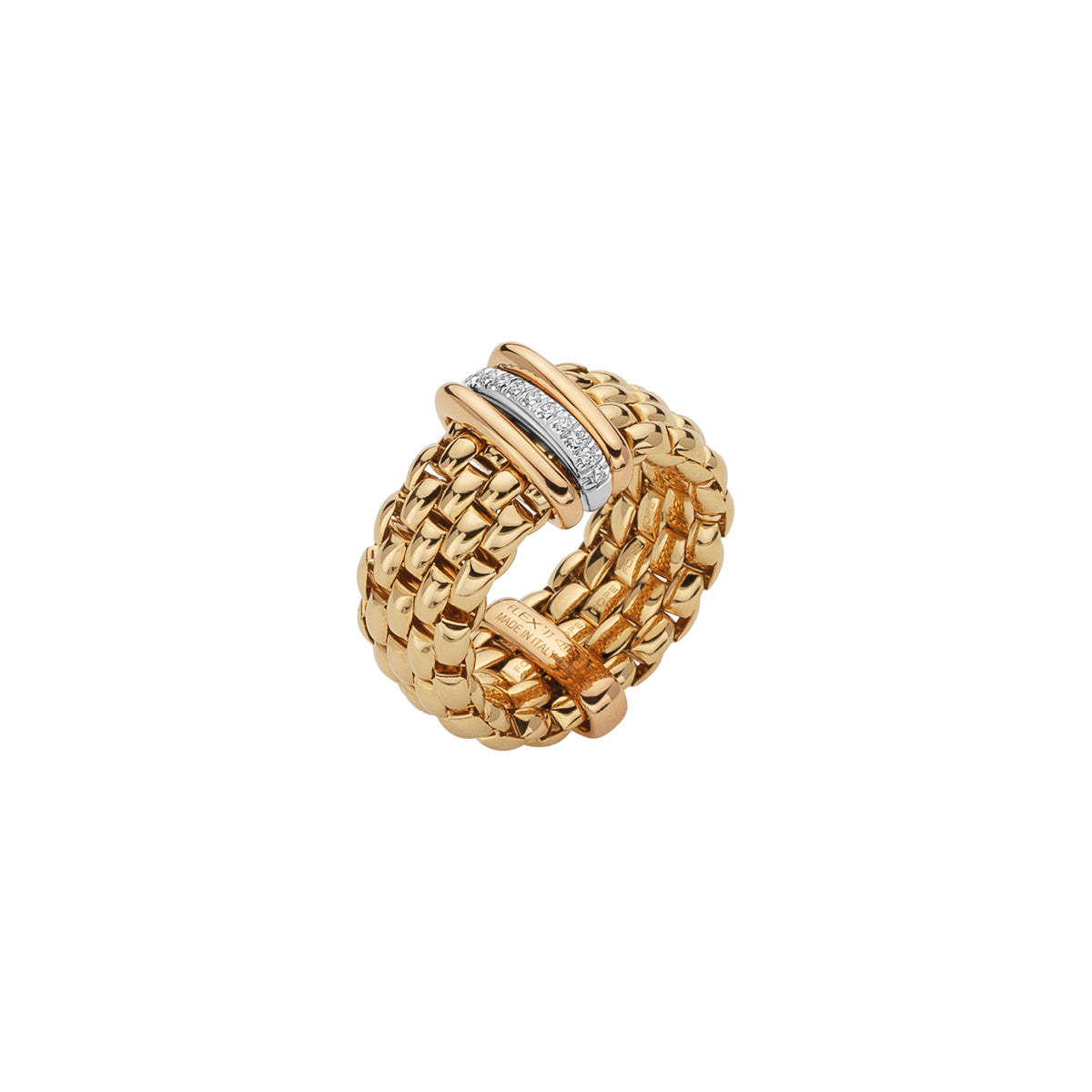 FOPE PANORAMA 18K Gold Flex'it Ring with Gold & White Diamond Set Rondels - 0.08 carats - Jackson Hole Jewelry Company