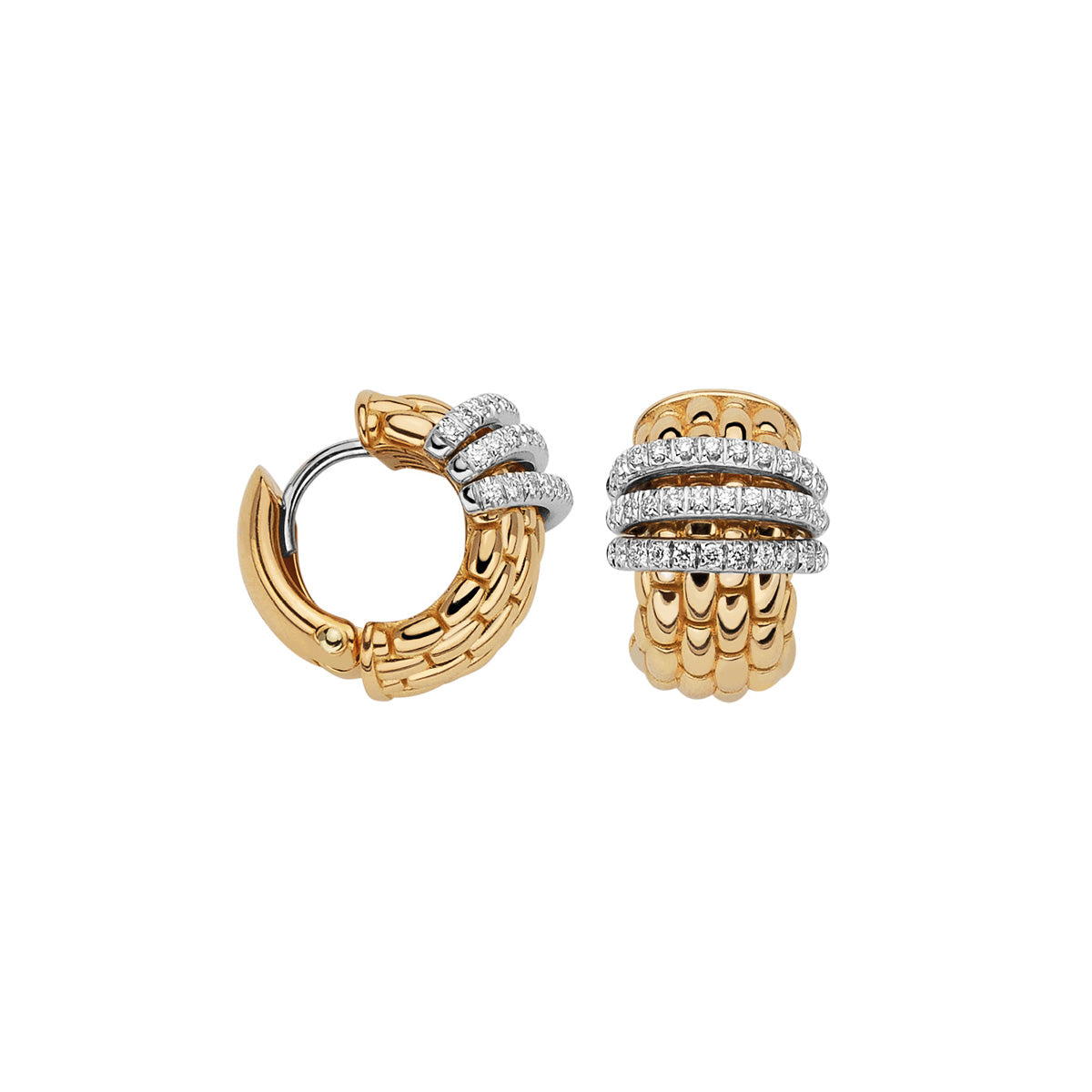 FOPE PANORAMA 18K Gold Earrings with White Three Diamond Pavé Charms - 0.46 carats - Jackson Hole Jewelry Company