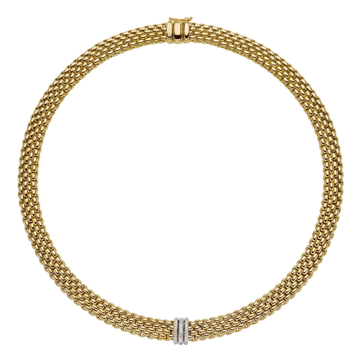 FOPE PRIMA 18K Gold Necklace with White Diamond Pavé Rondels - 0.23 carats - Jackson Hole Jewelry Company