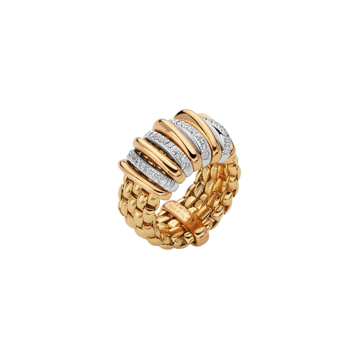 FOPE PANORAMA 18K Gold Flex'it Ring with Gold & White Diamond Set Rondels - 0.30 carats - Jackson Hole Jewelry Company