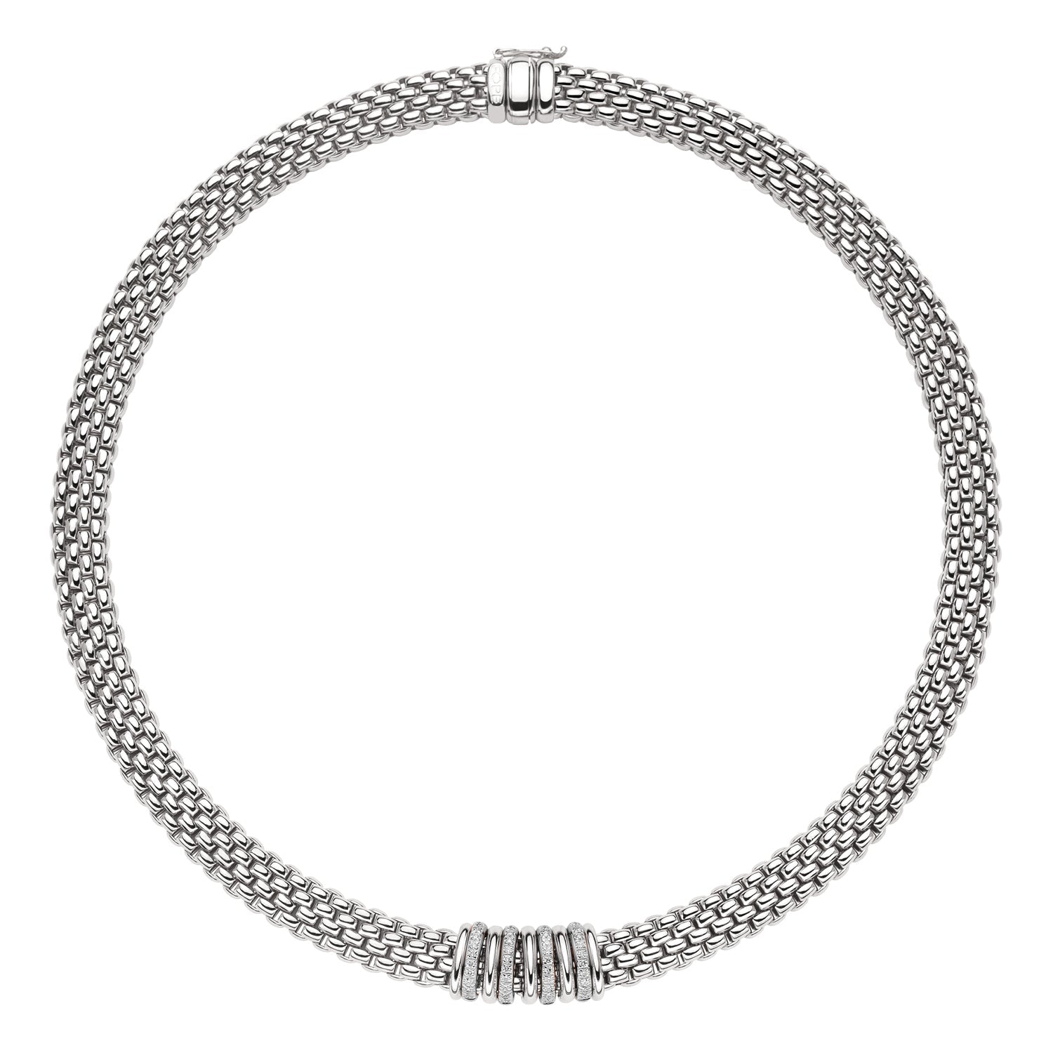 FOPE PANORAMA 18K White Gold Necklace with White Diamonds and White Gold Rondels - 0.30 carats - Jackson Hole Jewelry Company