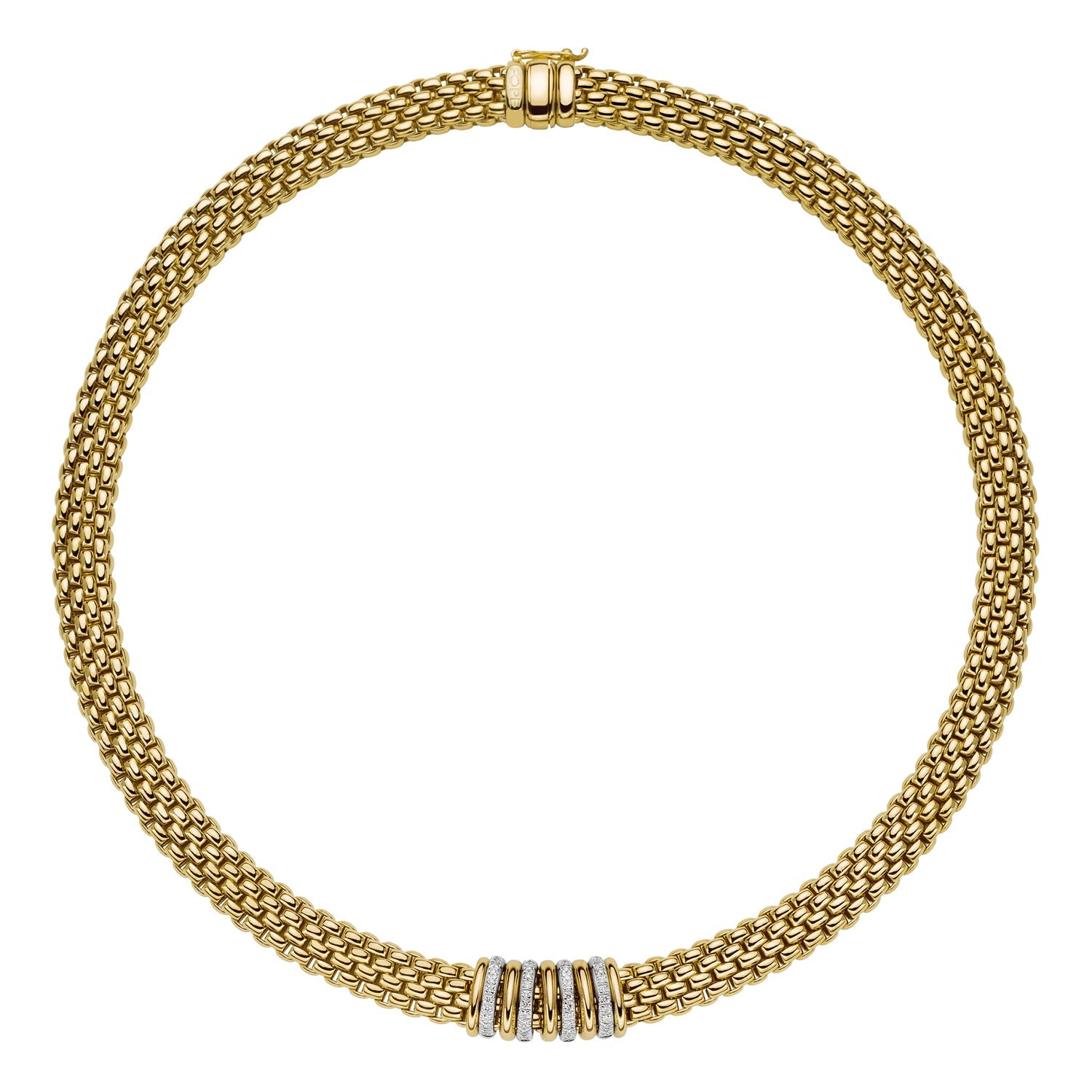 FOPE PANORAMA 18K Yellow Gold Necklace with White Diamonds and Yellow Gold Rondels - 0.30 carats - Jackson Hole Jewelry Company