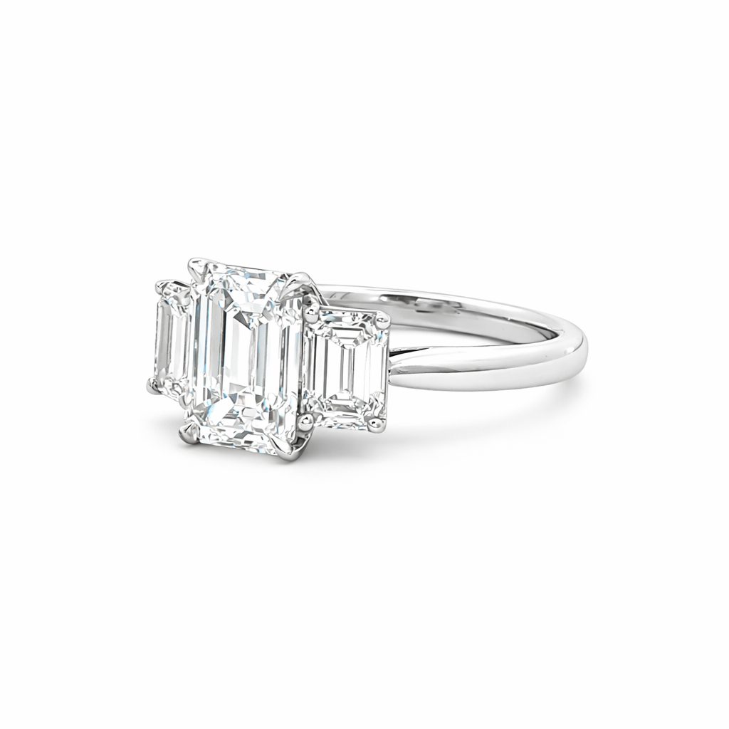 Emerald Cut Diamond Three Stone Engagement Ring in Platinum 2.05ct - Jackson Hole Jewelry Company