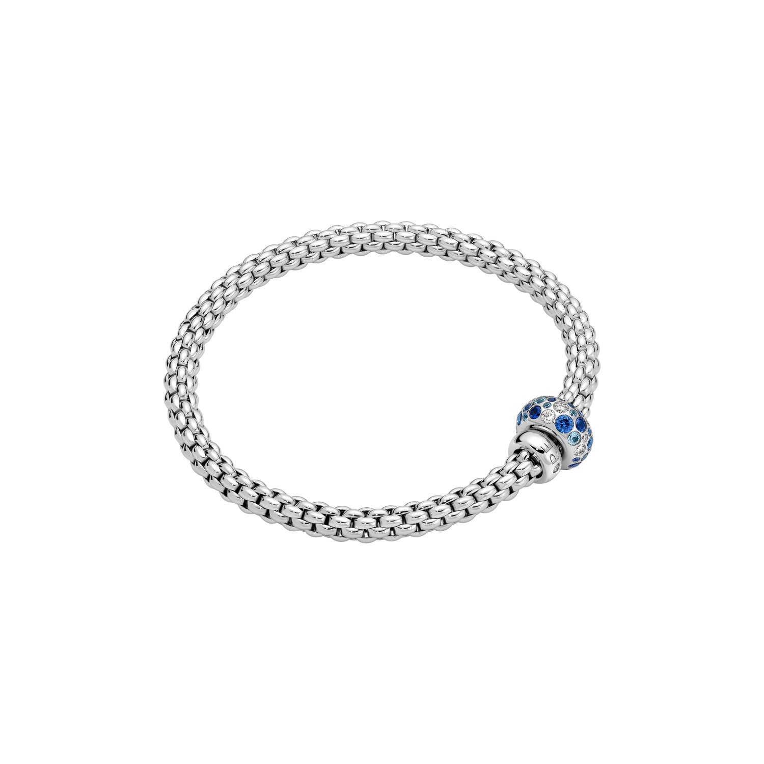 FOPE SOLO 18K White Gold Flex't Bracelet with White Diamonds and Blue Sapphires - Jackson Hole Jewelry Company
