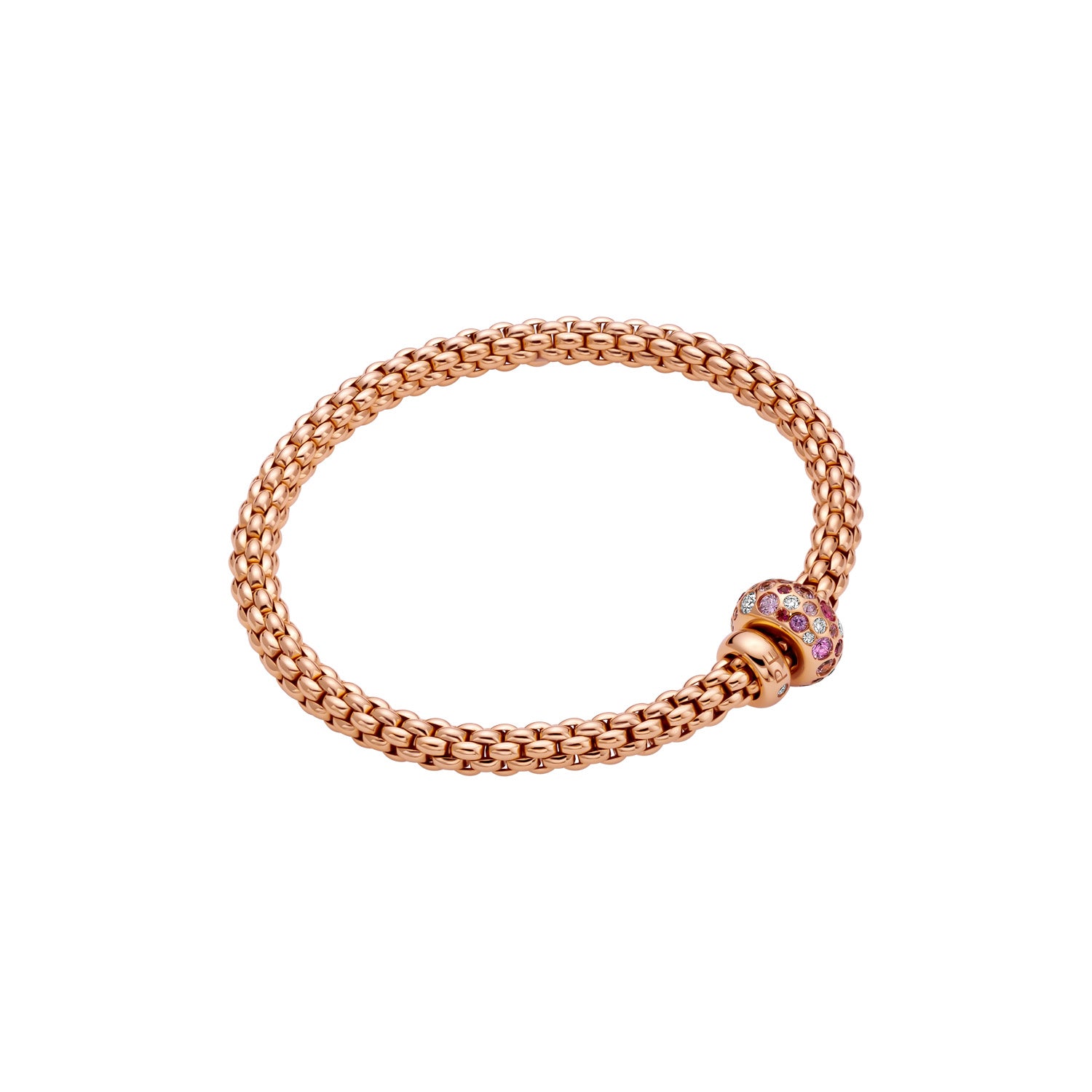 FOPE SOLO 18K Rose Gold Flex'it Bracelet with White Diamonds and Pink Sapphires - Jackson Hole Jewelry Company