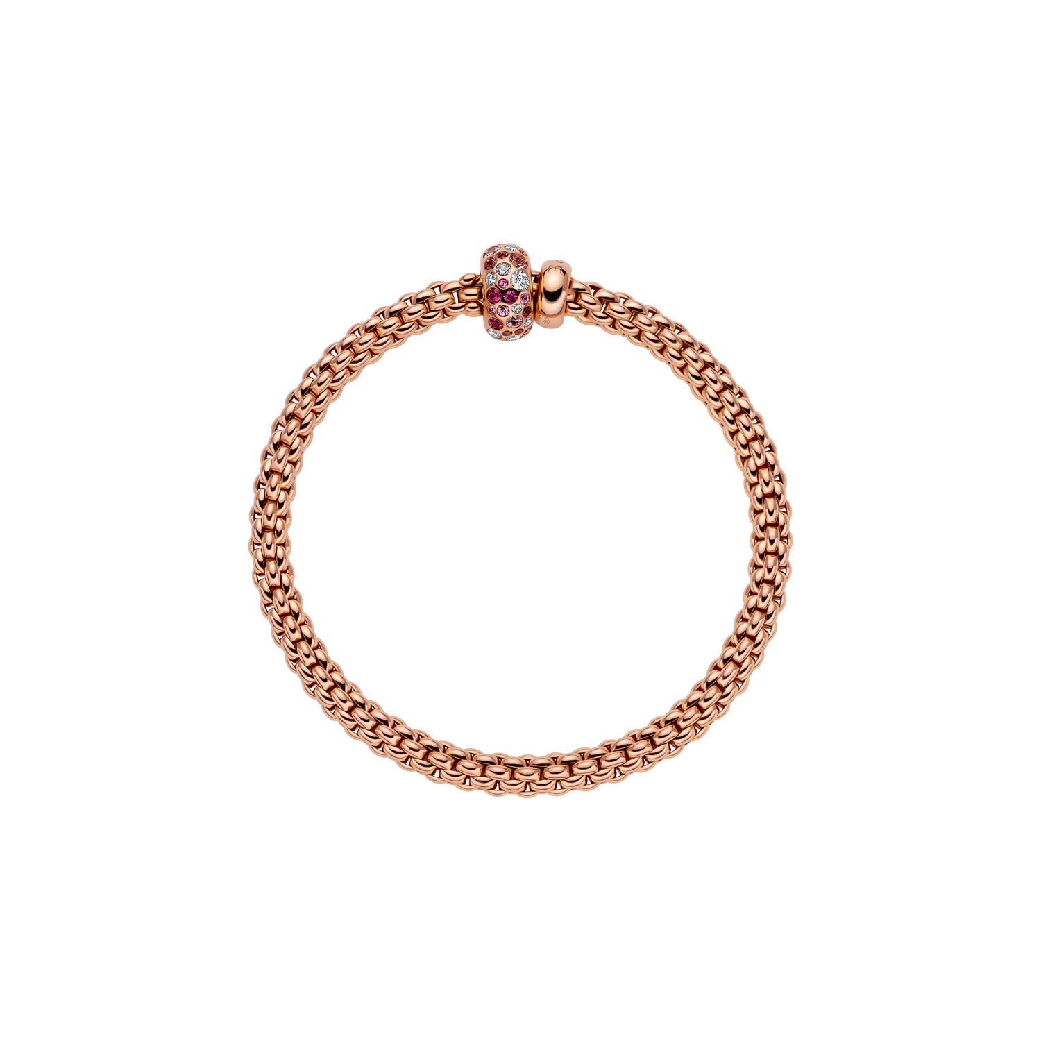 FOPE SOLO 18K Rose Gold Flex'it Bracelet with White Diamonds and Pink Sapphires - Jackson Hole Jewelry Company