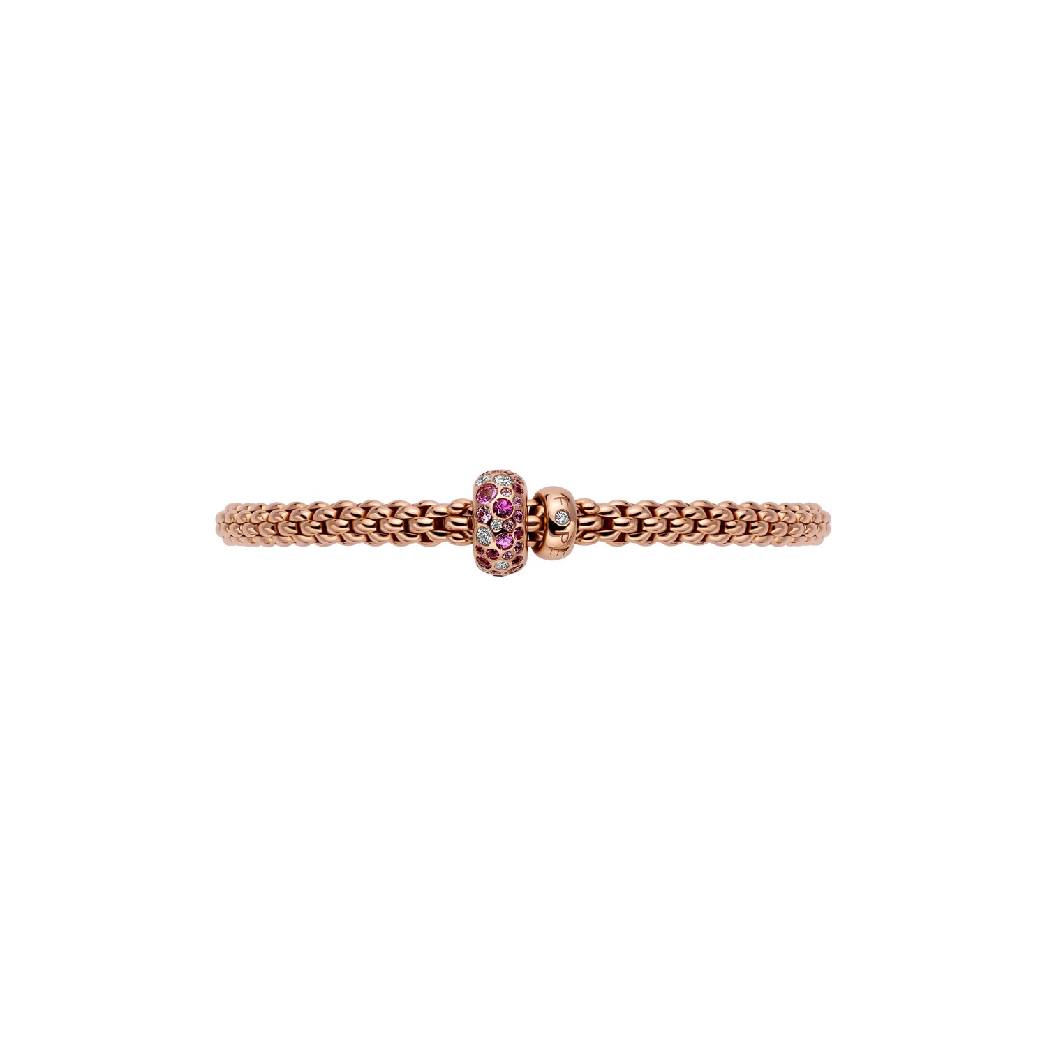 FOPE SOLO 18K Rose Gold Flex'it Bracelet with White Diamonds and Pink Sapphires - Jackson Hole Jewelry Company