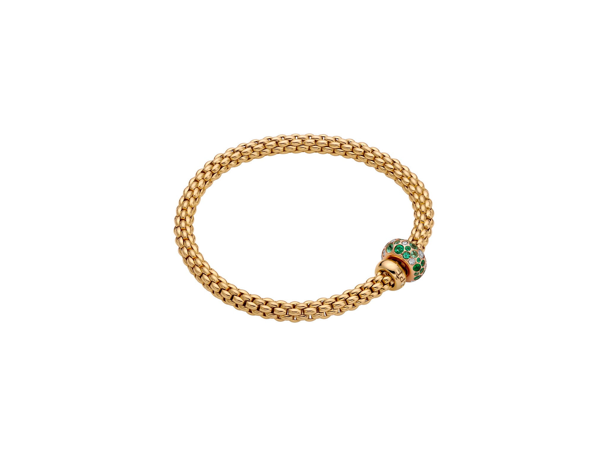 FOPE SOLO 18K Gold Flex'it Bracelet with White Diamonds and Emeralds - Jackson Hole Jewelry Company