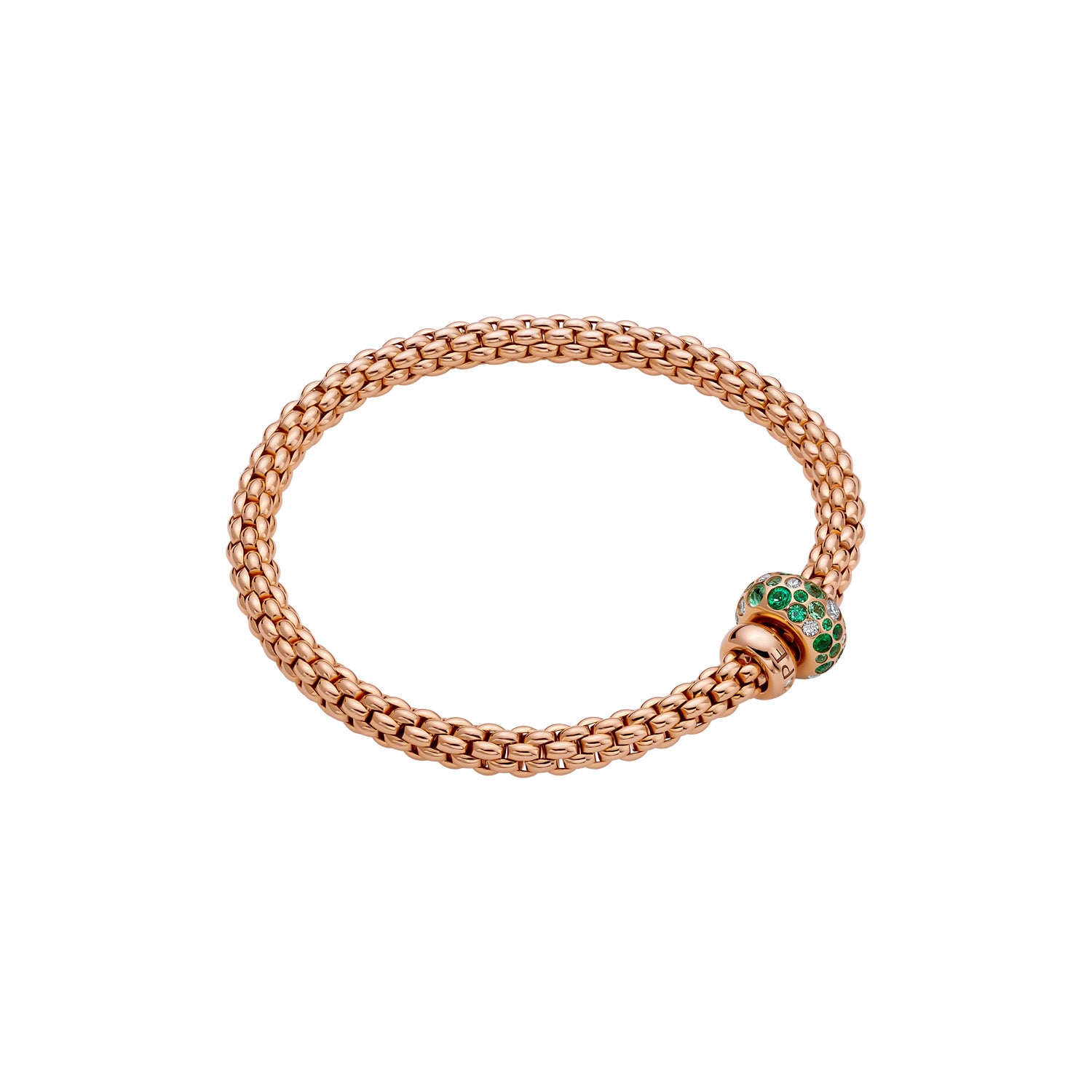 FOPE SOLO 18K Gold Flex'it Bracelet with White Diamonds and Emeralds - Jackson Hole Jewelry Company