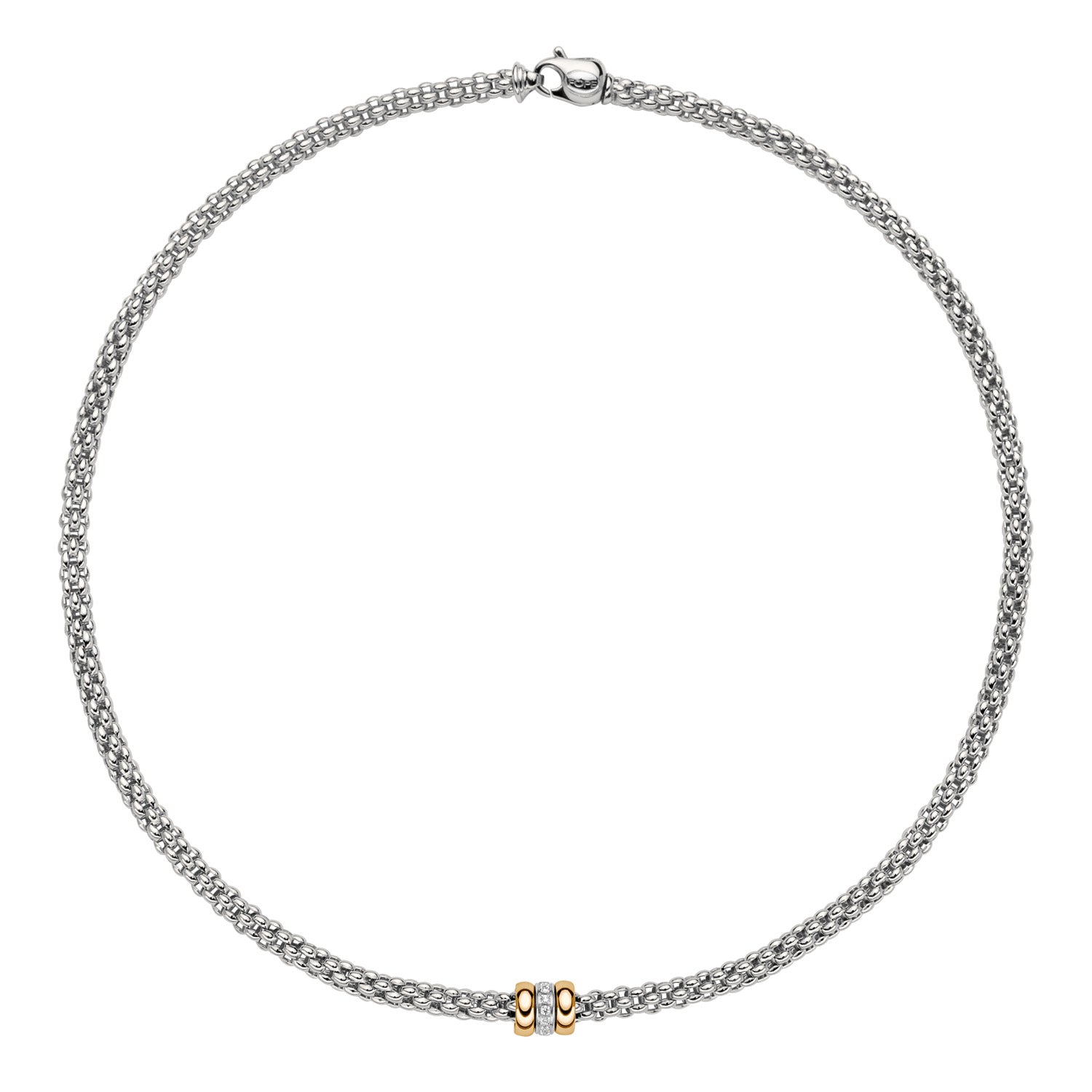 FOPE SOLO 18K White & Yellow Gold Necklace with White Diamond Set Rondels - 0.10 carats - Jackson Hole Jewelry Company