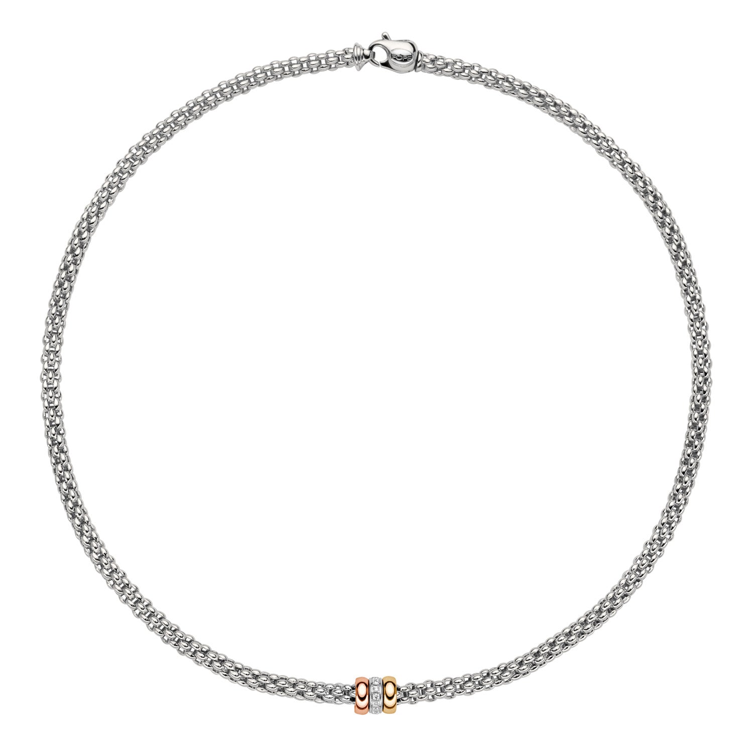 FOPE SOLO 18K Tri-Gold Necklace with White Diamond Set Rondels - 0.10 carats - Jackson Hole Jewelry Company