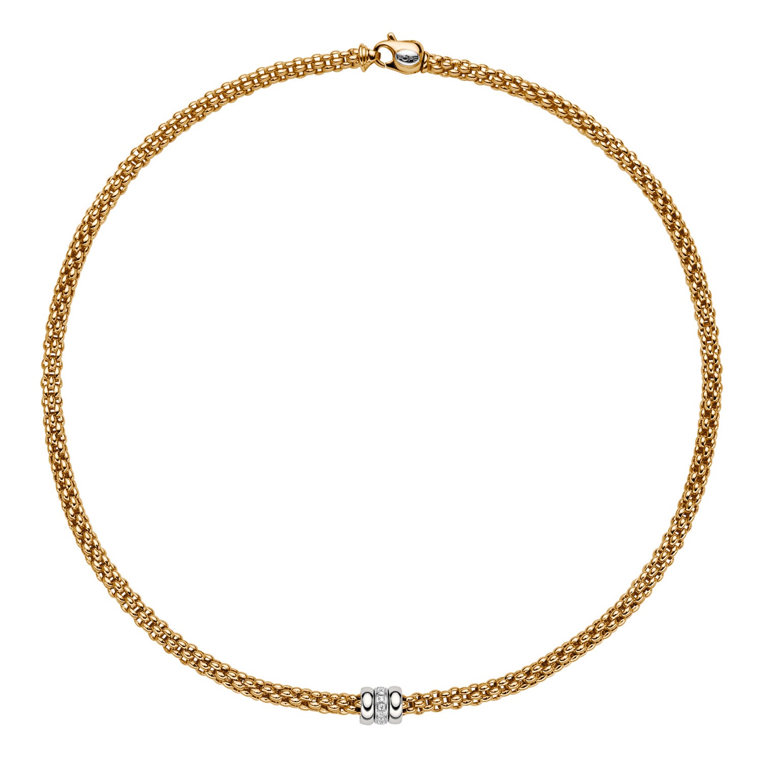 FOPE SOLO 18K Yellow & White Gold Necklace with White Diamond Set Rondels - 0.10 carats - Jackson Hole Jewelry Company