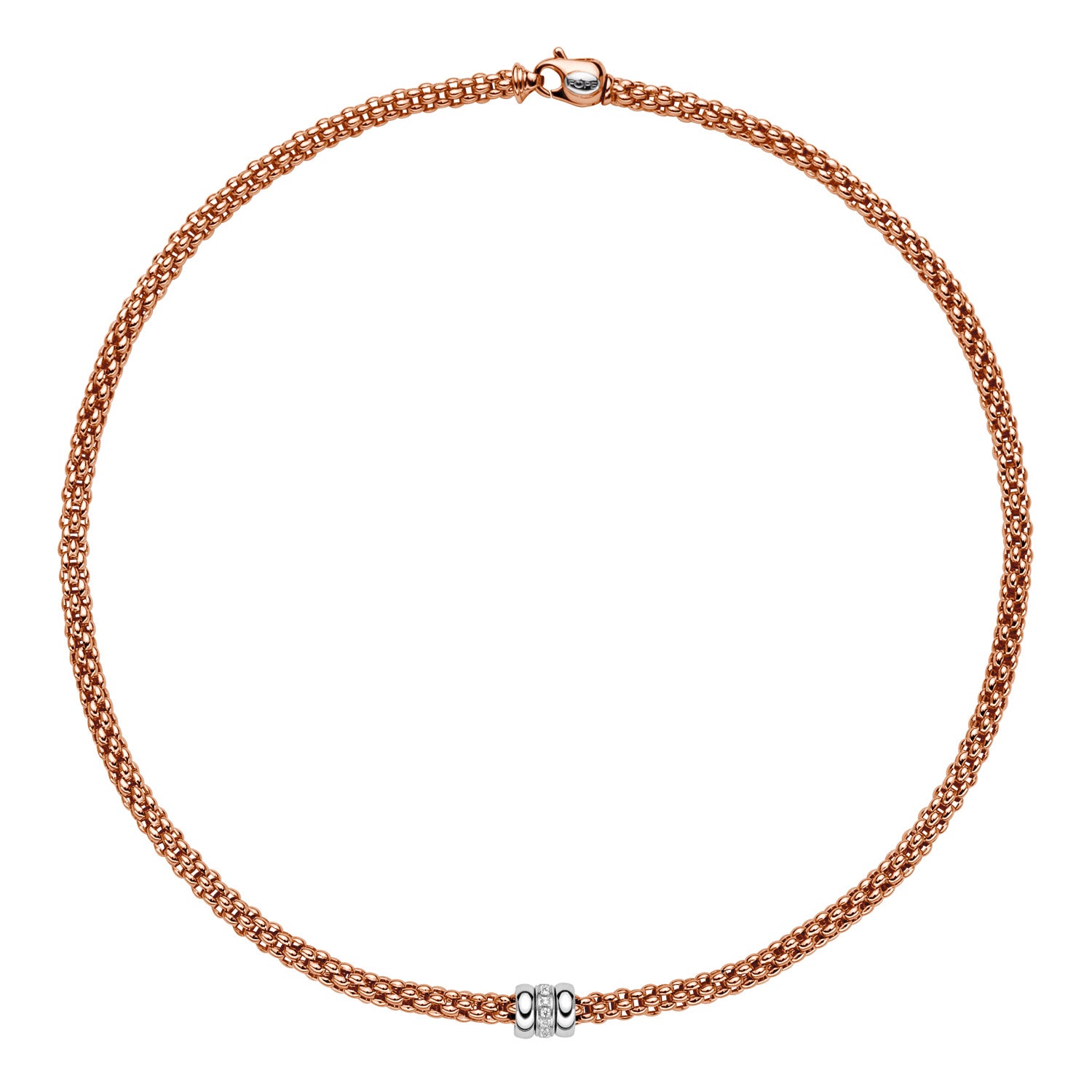 FOPE SOLO 18K Rose & White Gold Necklace with White Diamond Set Rondels - 0.10 carats - Jackson Hole Jewelry Company