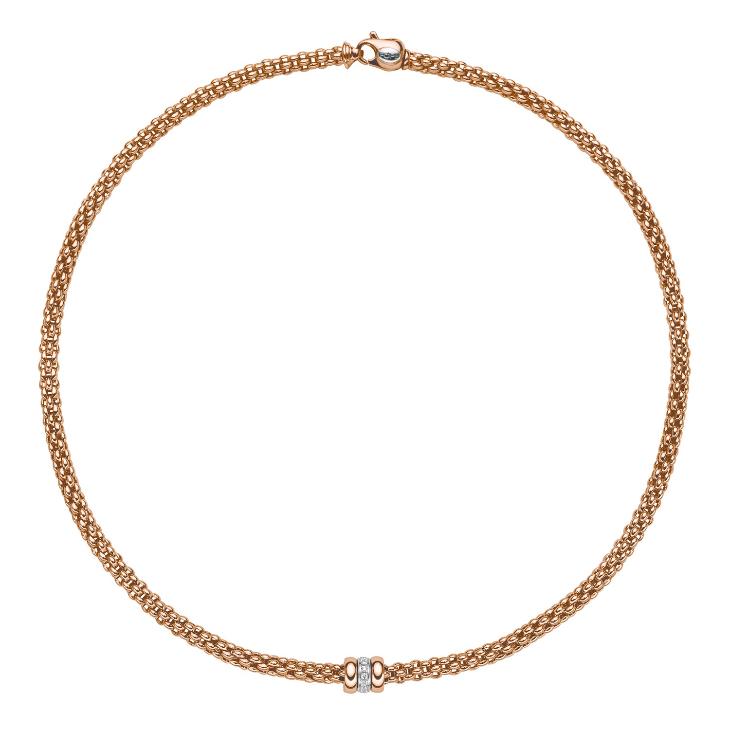FOPE SOLO 18K Rose Gold Necklace with White Diamond Set Rondels - 0.10 carats - Jackson Hole Jewelry Company