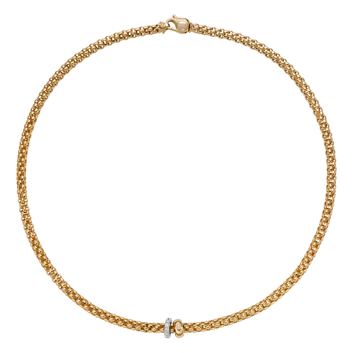 FOPE SOLO 18K Gold Necklace with a Gold Rondel and a White Diamond Pavé Rondel - 0.29 carats - Jackson Hole Jewelry Company