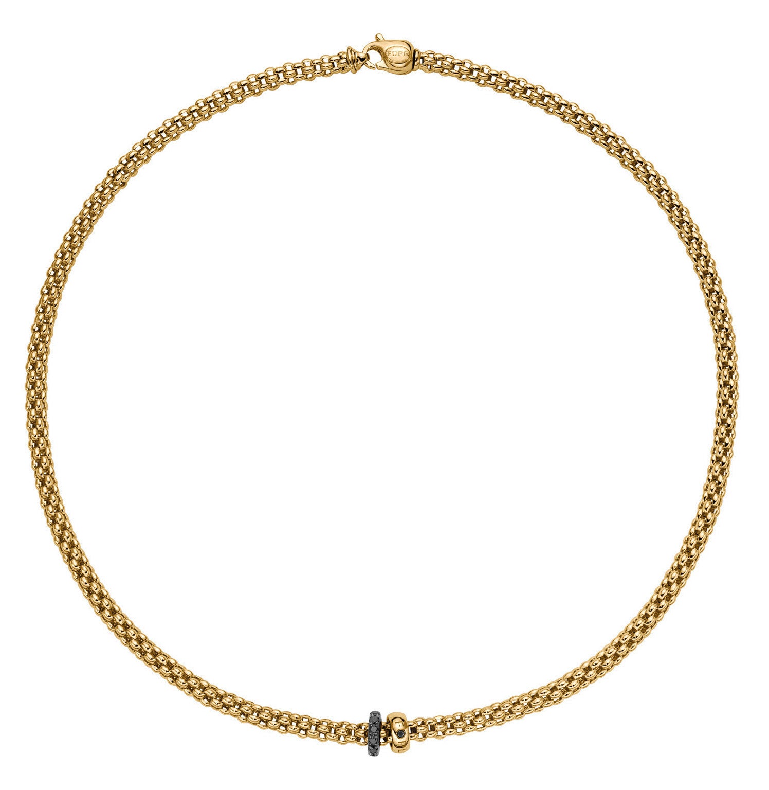 FOPE SOLO 18K Gold Necklace with a Black Diamond Pavé Rondel - 0.30 carats - Jackson Hole Jewelry Company