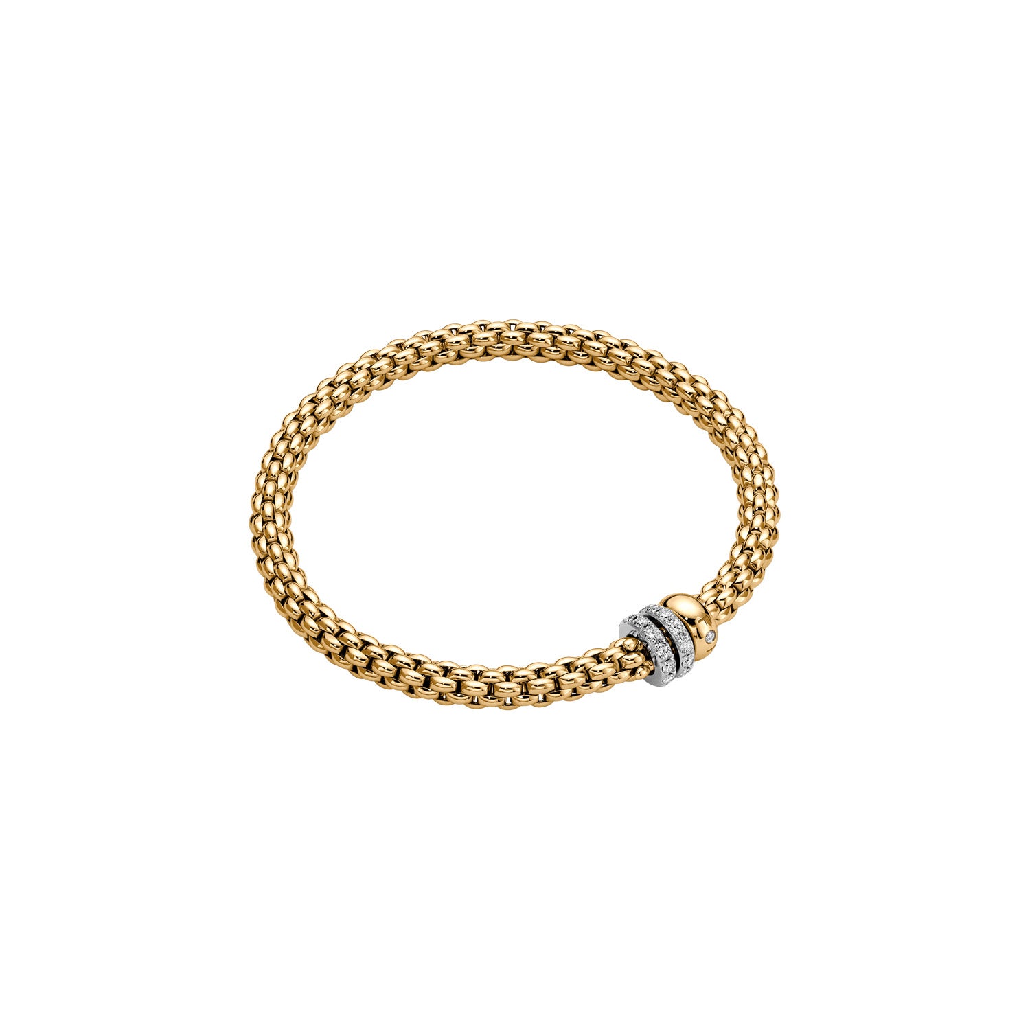 FOPE SOLO 18K Gold Flex’it Bracelet With White Diamond Pavé Set Rondels - 0.56 carats - Jackson Hole Jewelry Company