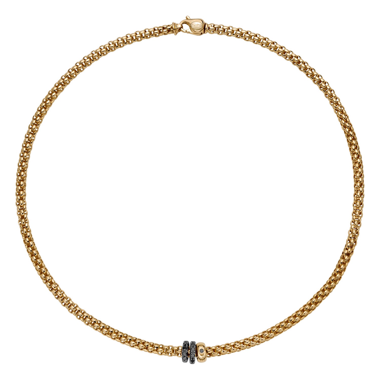 FOPE SOLO 18K Gold Necklace with Black Diamond Pavé Rondels - 0.58 carats - Jackson Hole Jewelry Company
