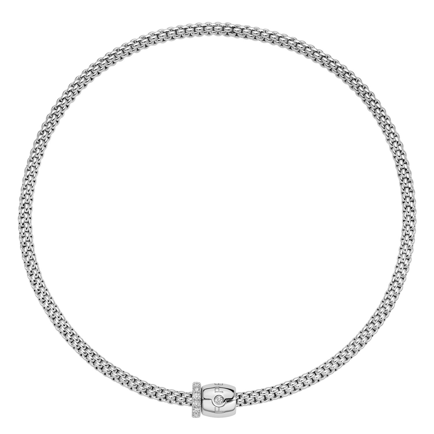 FOPE SOLO 18K Gold Flex'it Necklace with Ornamental Clasp and White Diamond Pavé Rondel - 0.47 carats - Jackson Hole Jewelry Company