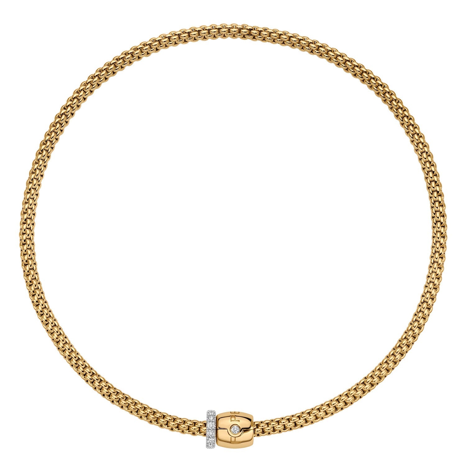FOPE SOLO 18K Gold Flex'it Necklace with Ornamental Clasp and White Diamond Pavé Rondel - 0.47 carats - Jackson Hole Jewelry Company