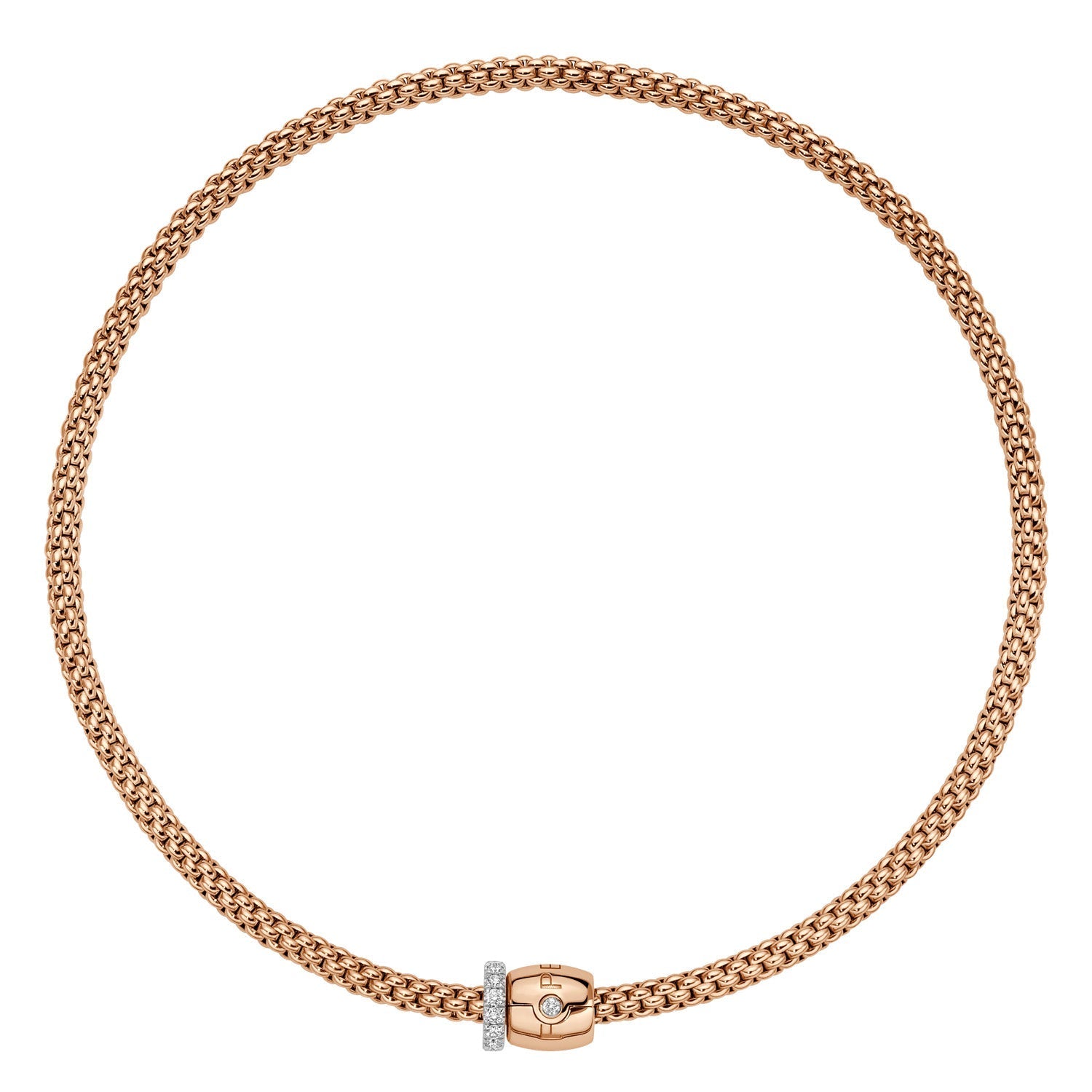 FOPE SOLO 18K Gold Flex'it Necklace with Ornamental Clasp and White Diamond Pavé Rondel - 0.47 carats - Jackson Hole Jewelry Company