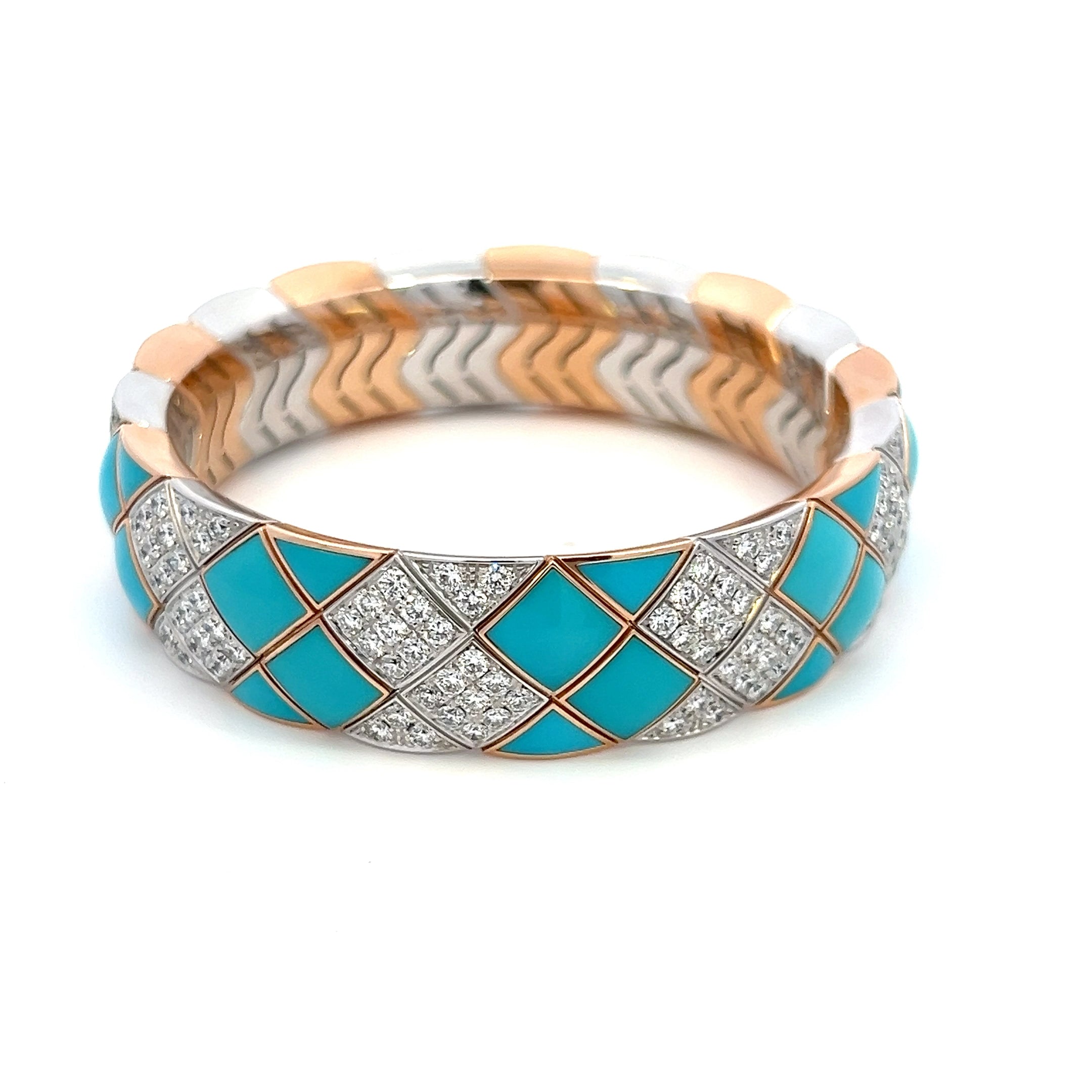 Picchiotti Xpandable™ Diamonds and Turquoise Bracelet 55mm 18K Gold - Jackson Hole Jewelry Company