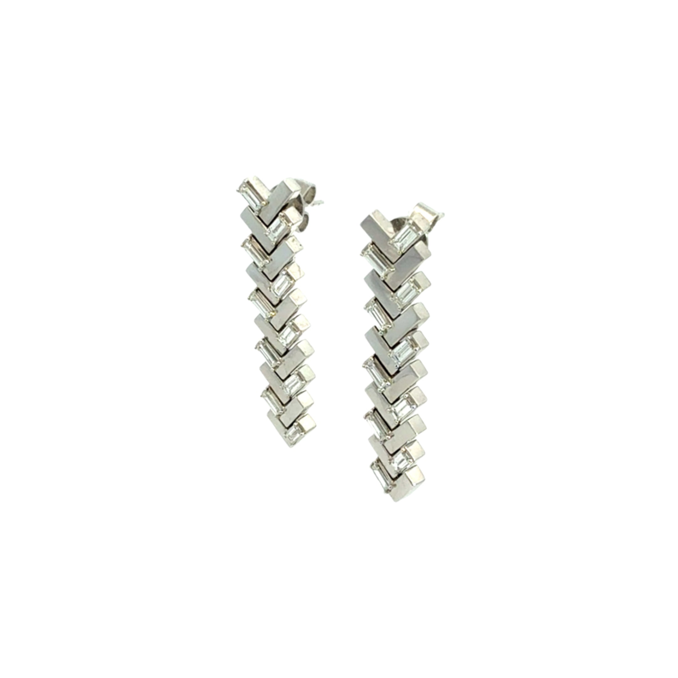 18K White Gold Modern Arrow Drop Earrings with Alternating Baguette Diamonds – 1.40 Carats - Jackson Hole Jewelry Company