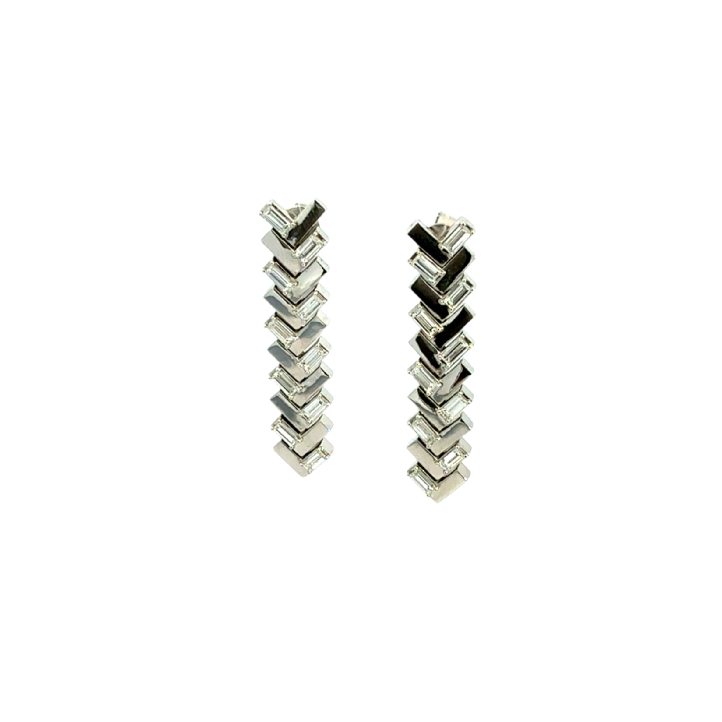 18K White Gold Modern Arrow Drop Earrings with Alternating Baguette Diamonds – 1.40 Carats - Jackson Hole Jewelry Company