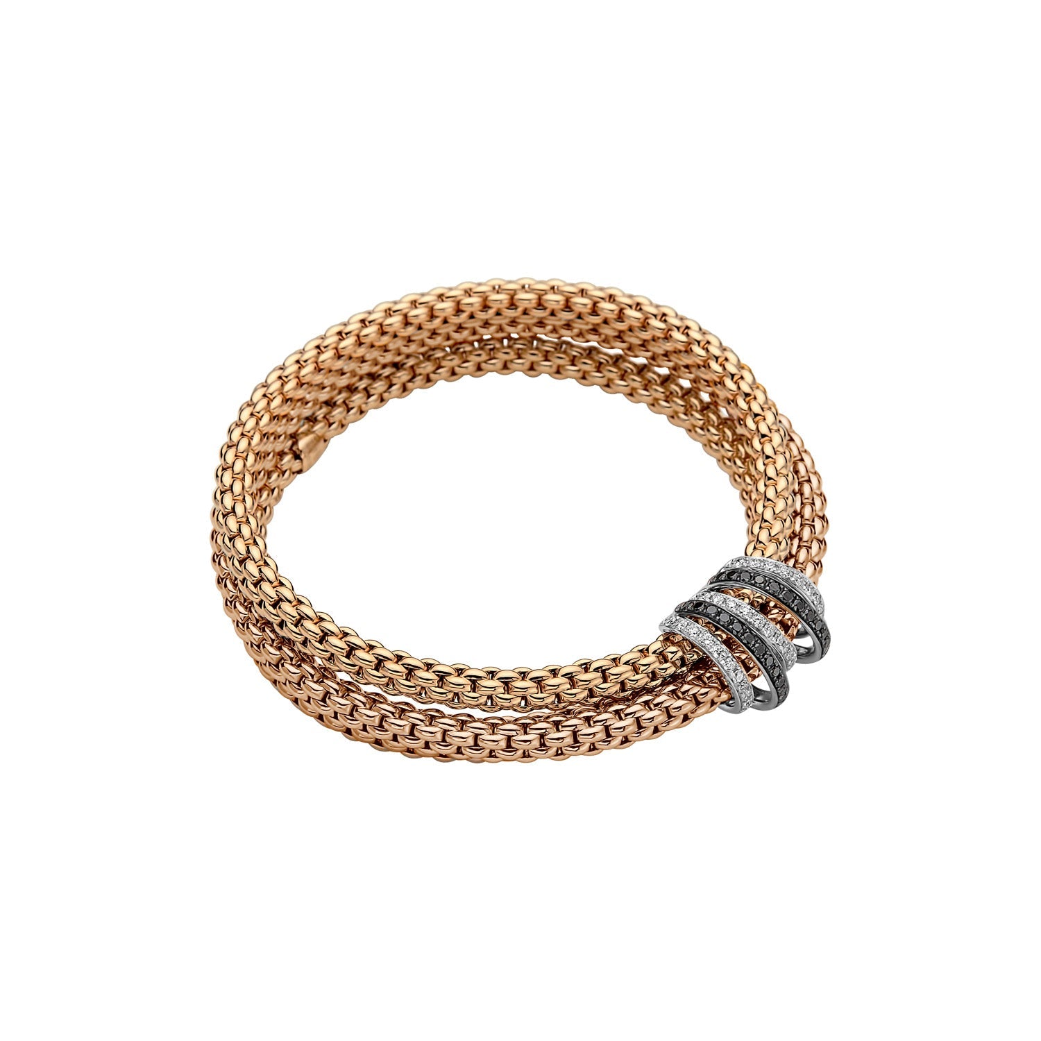 FOPE SOLO 18K Gold Flex'it Bracelet with White & Black Diamond Pavé Rondels - 1.26 carats - Jackson Hole Jewelry Company
