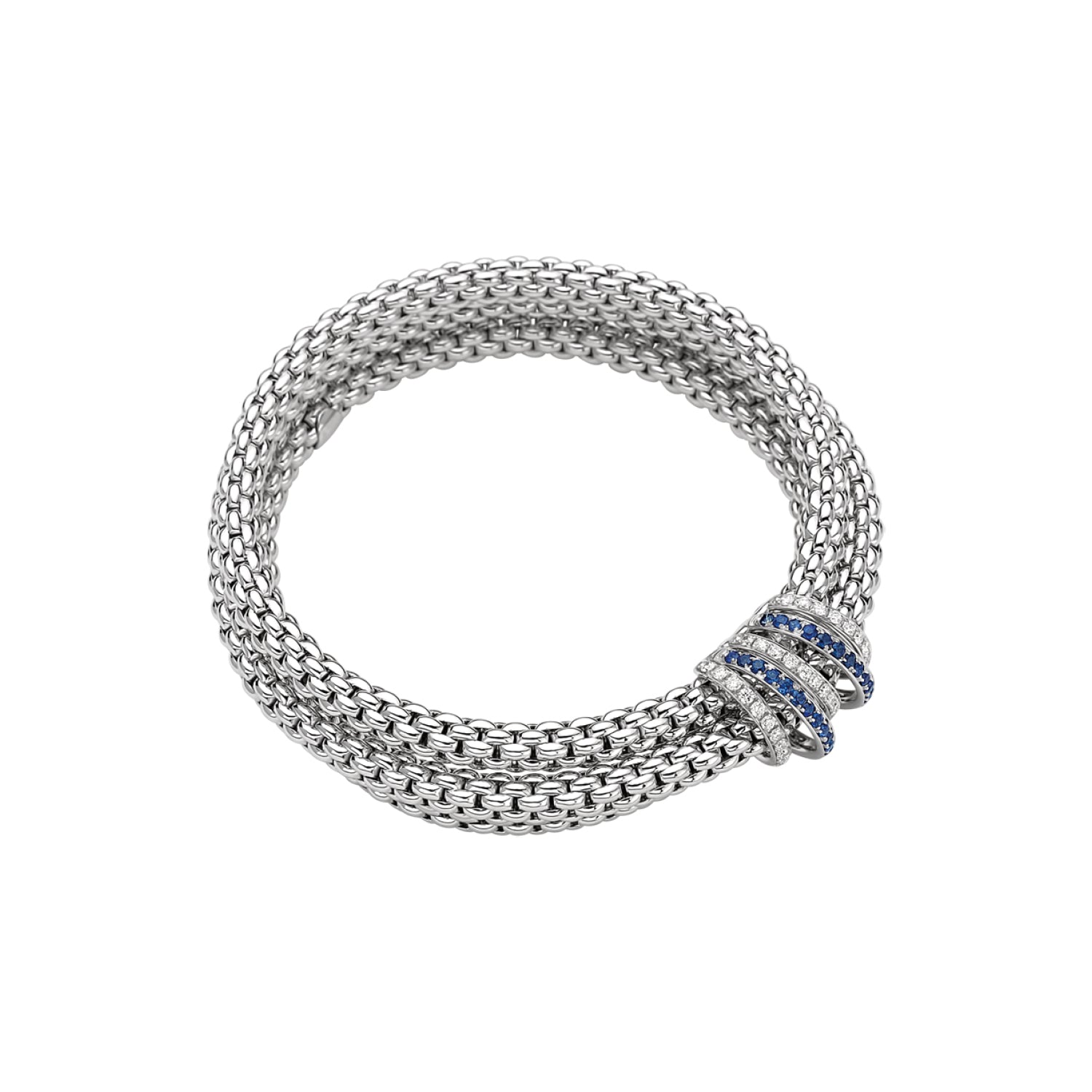 FOPE SOLO 18K White Gold Flex'it Bracelet with White Diamonds and Blue Sapphires - Jackson Hole Jewelry Company