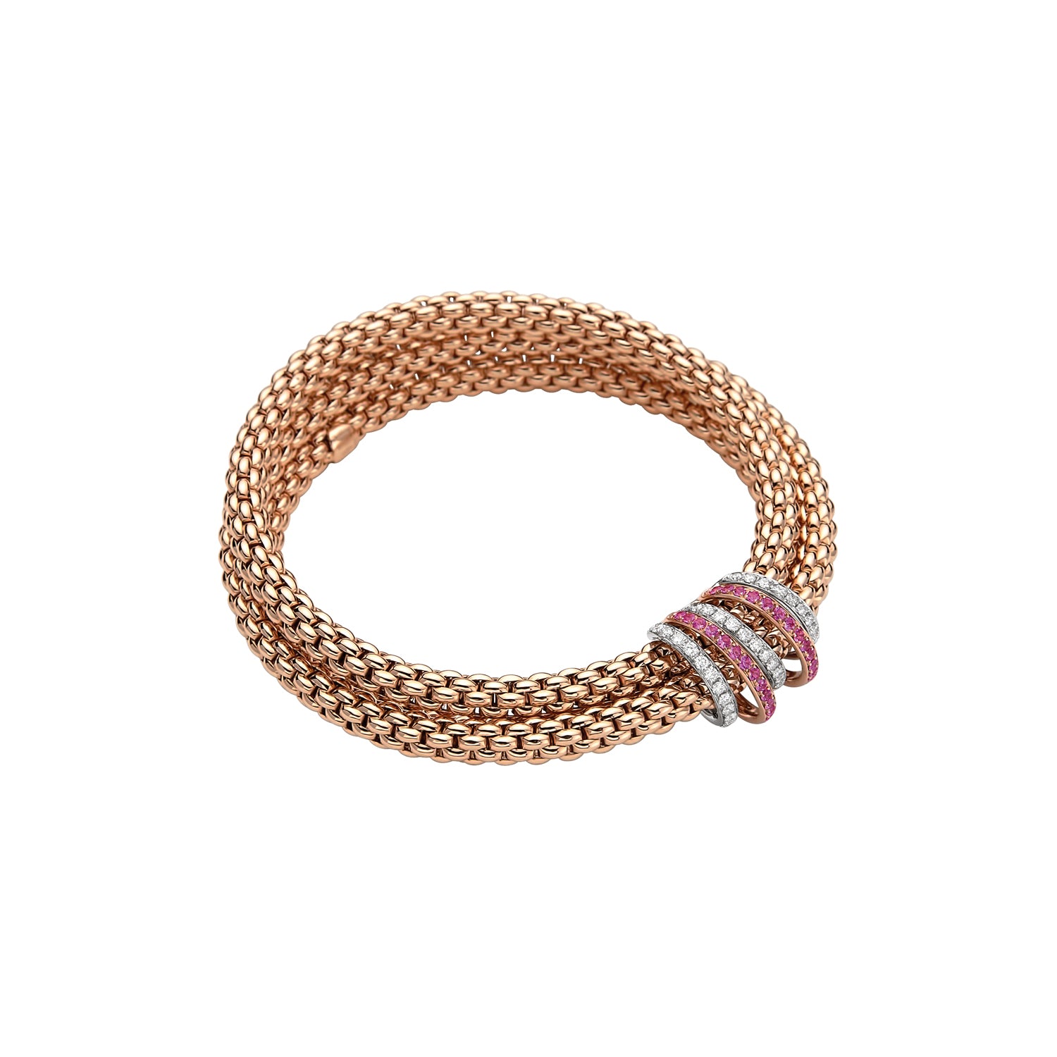 FOPE SOLO 18K Rose Gold Flex'it Bracelet with White Diamonds and Pink Sapphires - Jackson Hole Jewelry Company