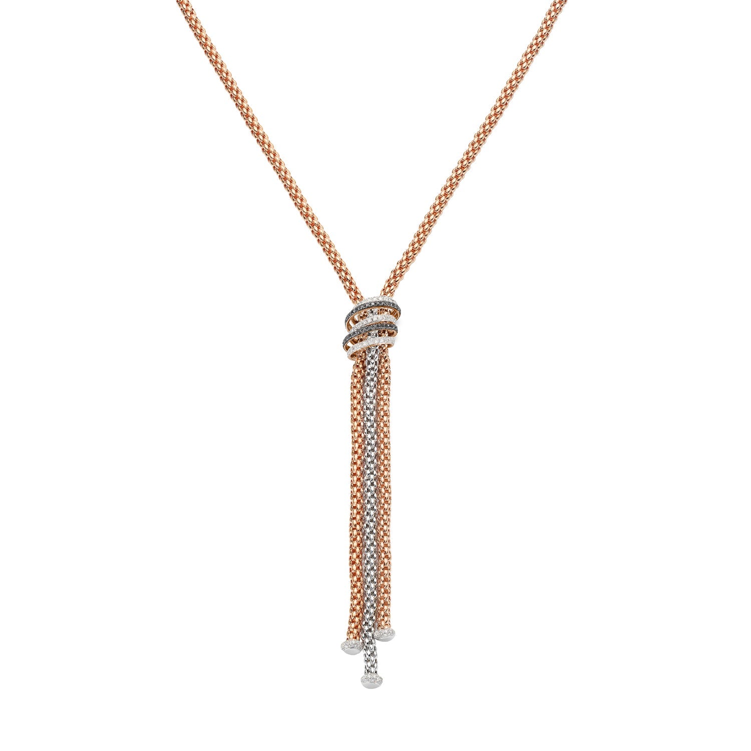 FOPE SOLO 18K Gold Flex'it Necklace with White & Black Diamond Pavé Rondels - 1.69 carats - Jackson Hole Jewelry Company