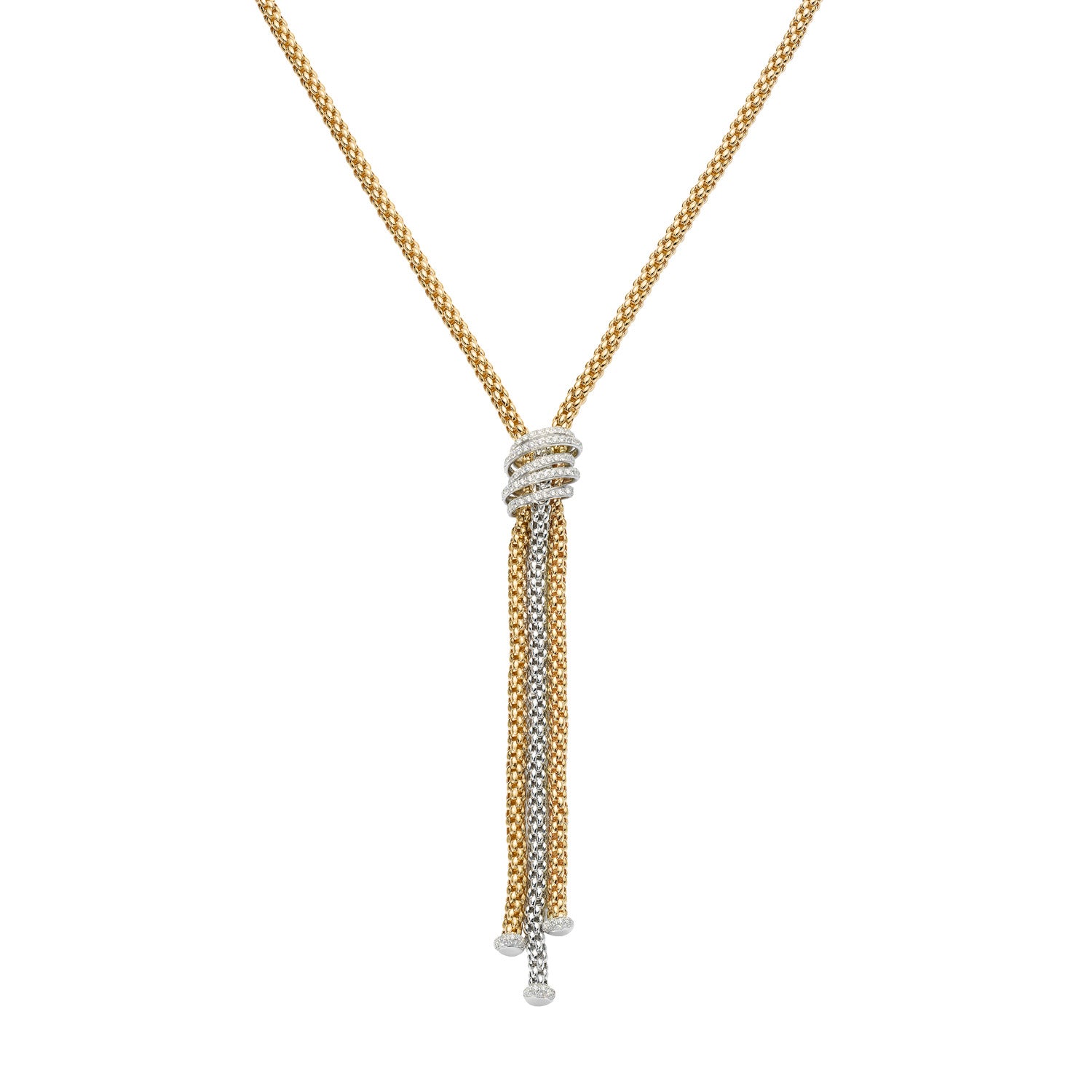 FOPE SOLO 18K Gold Flex'it Necklace with White Diamond Pavé Rondels - 1.63 carats - Jackson Hole Jewelry Company