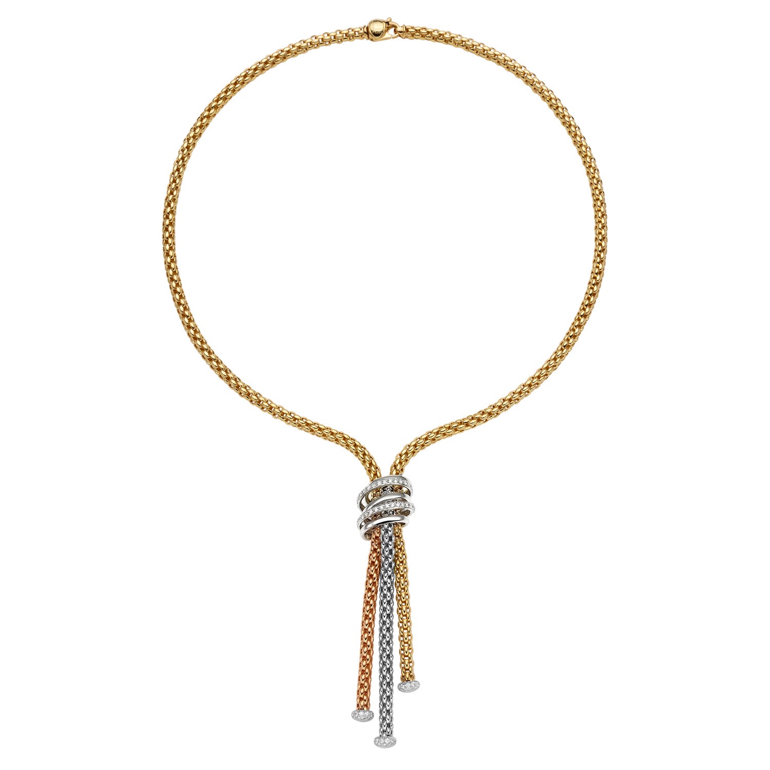 FOPE SOLO 18K Yellow Gold Necklace with Tri-Gold Accesories and White Diamonds - 0.97 carats - Jackson Hole Jewelry Company