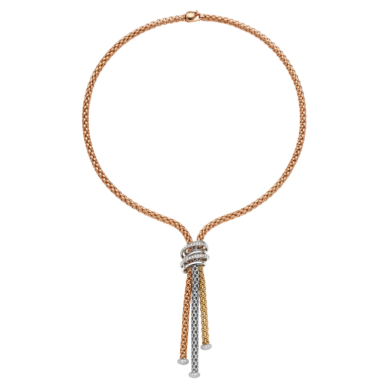 FOPE SOLO 18K Rose Gold Necklace with Tri-Gold Accesories and White Diamonds - 0.97 carats - Jackson Hole Jewelry Company