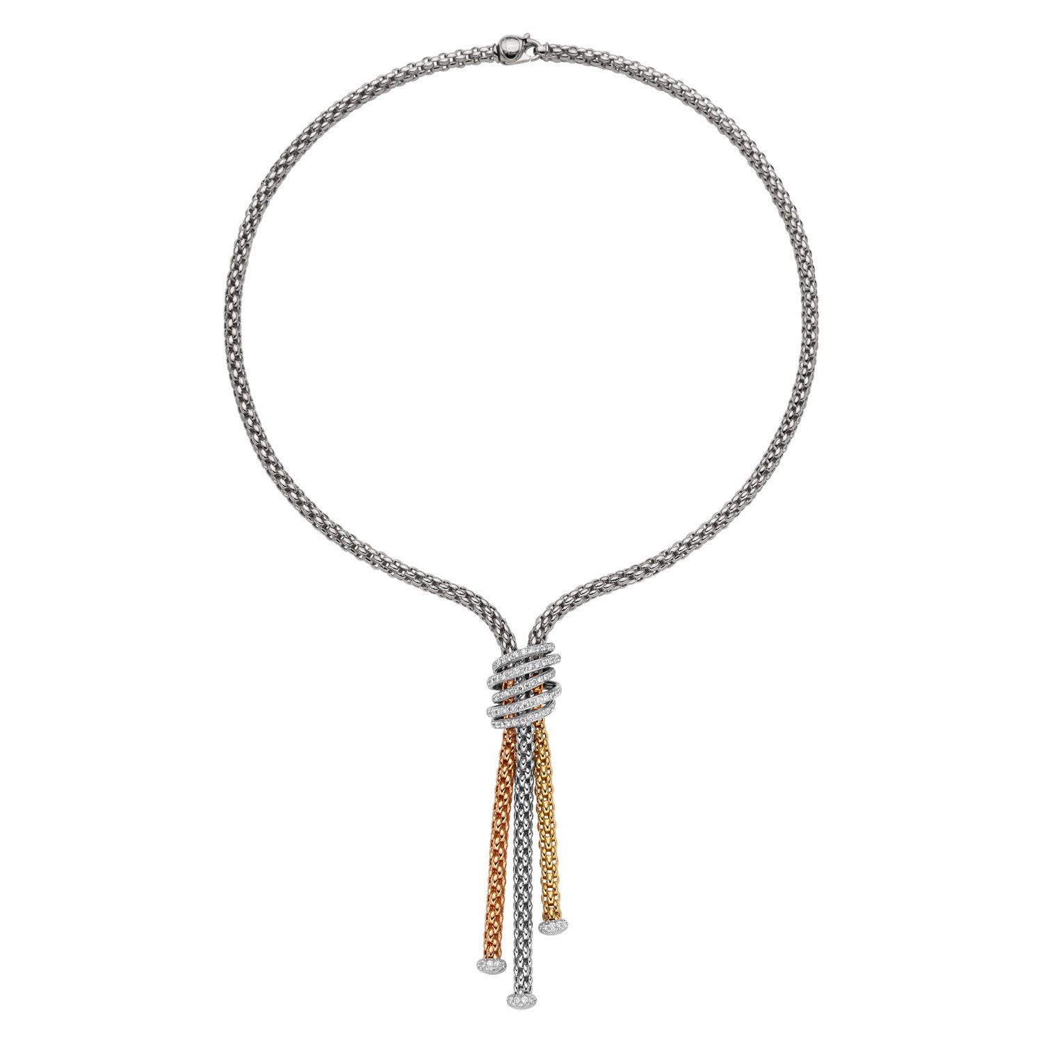 FOPE SOLO 18K White Gold Necklace with Tri-Gol Accesories and White Diamond Pavé Rondels 1.63 carats - Jackson Hole Jewelry Company