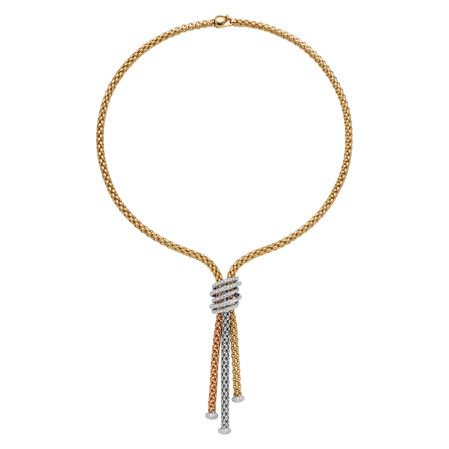 FOPE SOLO 18K Yellow Gold Necklace with Tri-Gold Accesories and White Diamond Pavé Rondels 1.63 carats - Jackson Hole Jewelry Company