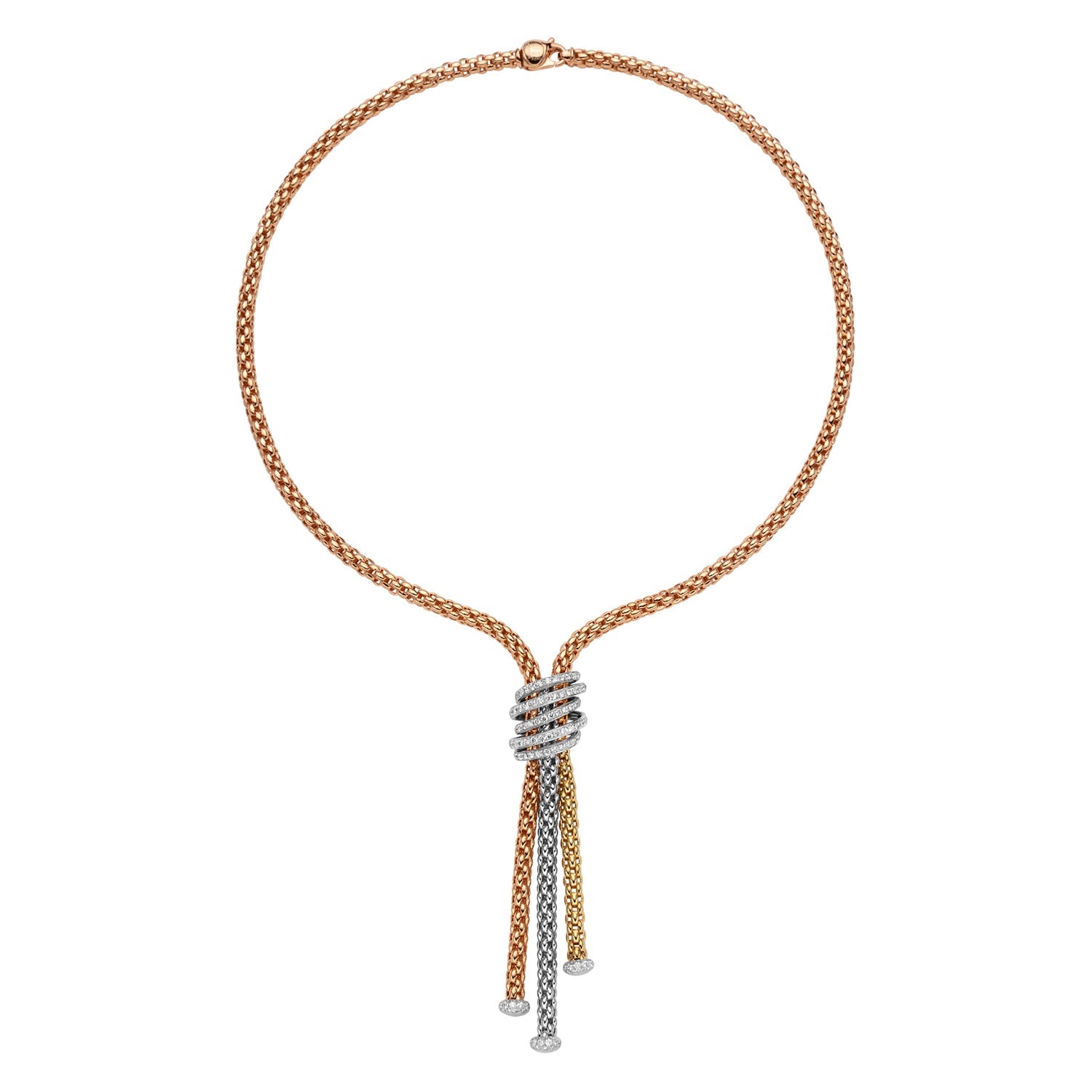 FOPE SOLO 18K Rose Gold Necklace with Tri-Gold Accesories and White Diamond Pavé Rondels 1.63 carats - Jackson Hole Jewelry Company