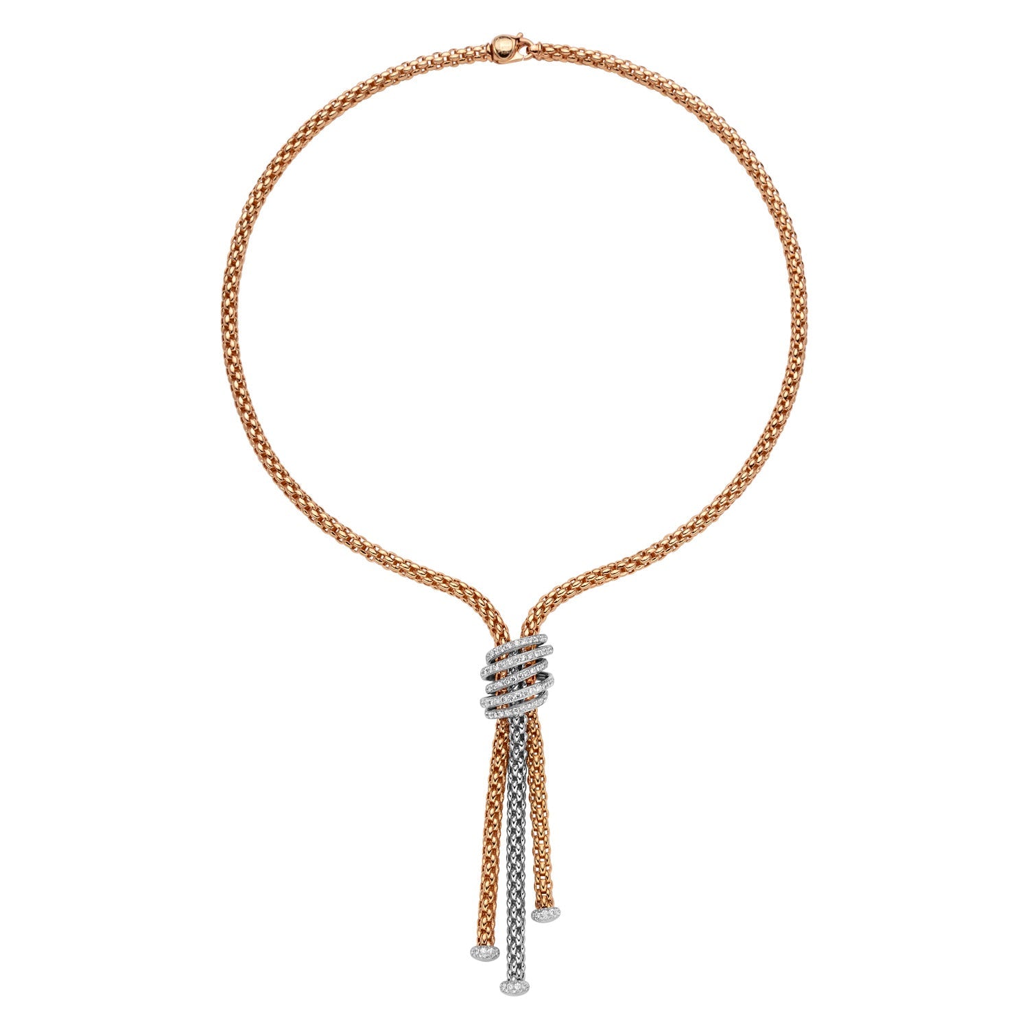 FOPE SOLO 18K Rose & White Gold Necklace with White Diamond Pavé Rondels 1.63 carats - Jackson Hole Jewelry Company