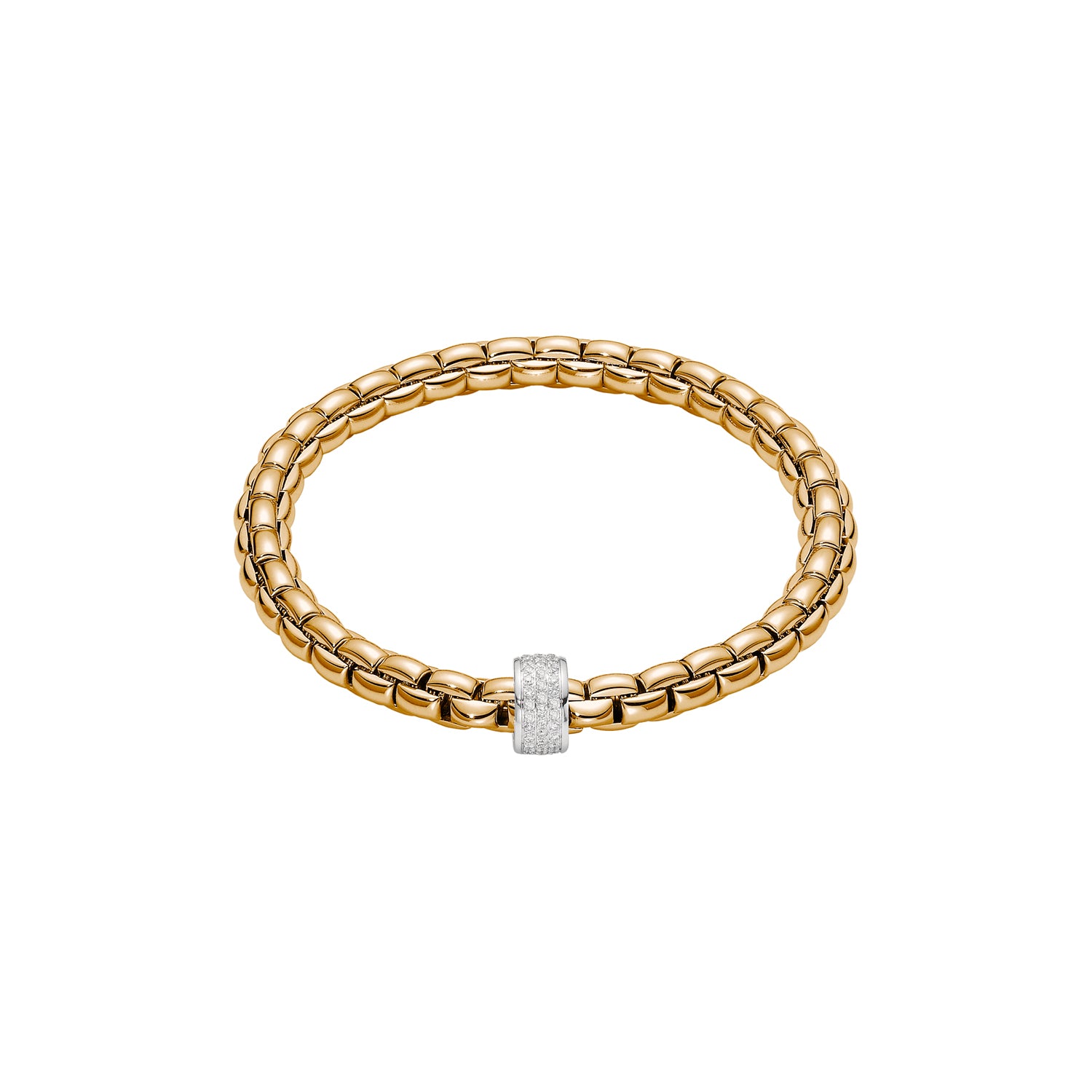 FOPE EKA 18K Gold Flex’it Bracelet with White Diamond Pavé Rondel - 0.53 carats - Jackson Hole Jewelry Company