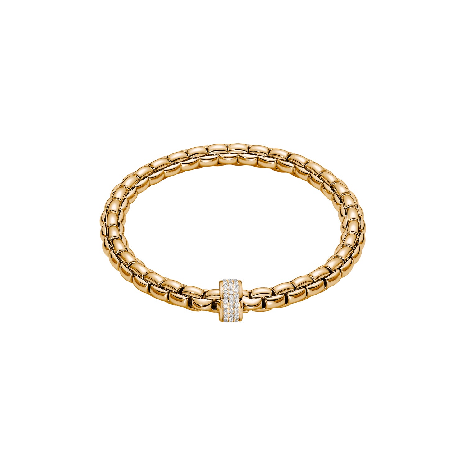 FOPE EKA 18K Gold Flex’it Bracelet with White Diamond Pavé Rondel - 0.53 carats - Jackson Hole Jewelry Company
