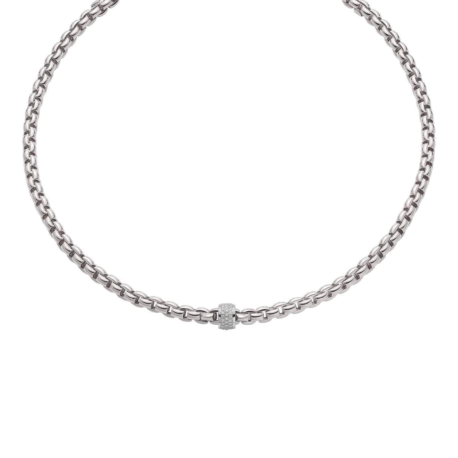 FOPE EKA 18K White Gold Necklace with White Diamond Pavé Rondel - 0.53 carats - Jackson Hole Jewelry Company