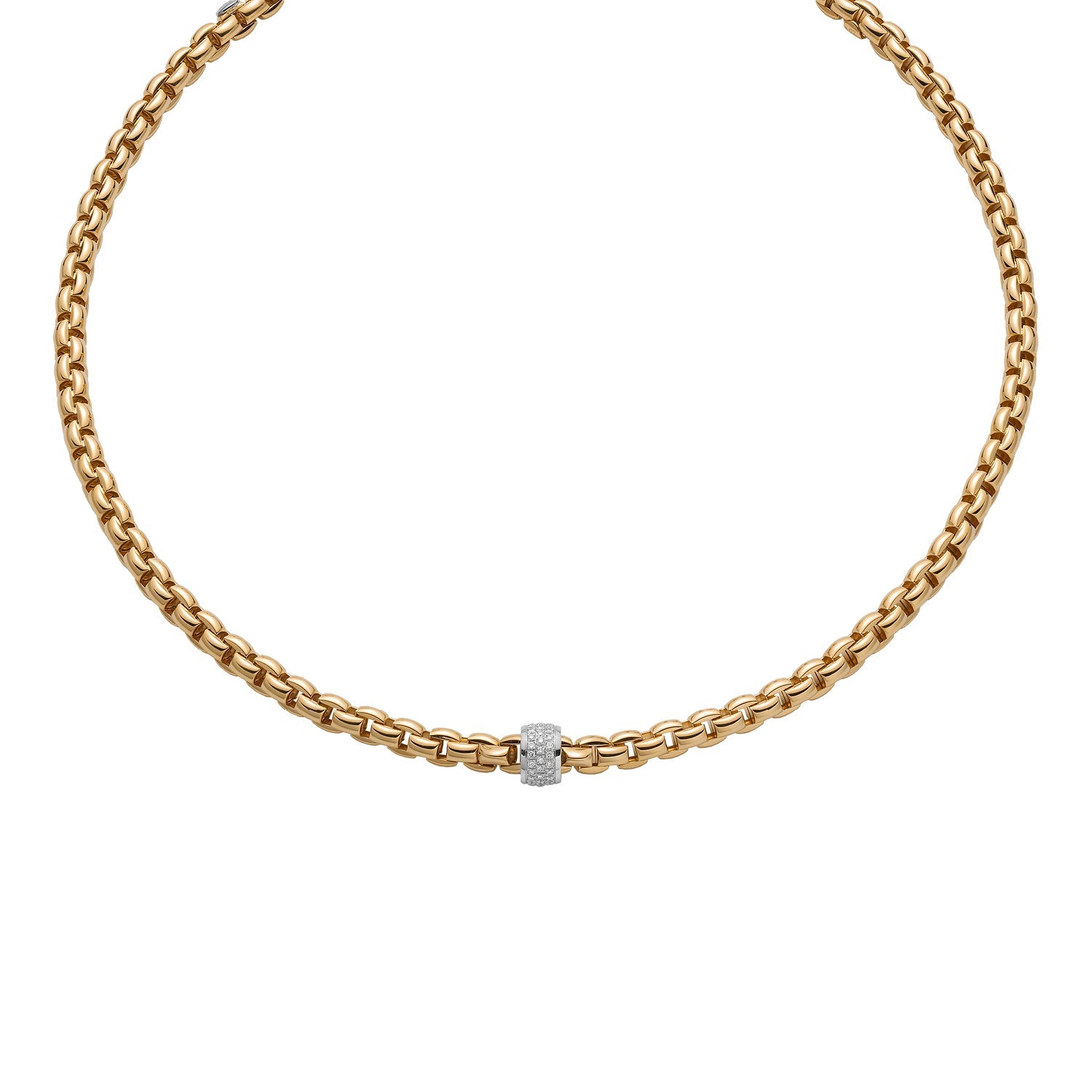 FOPE EKA 18K Yellow Gold Necklace with White Diamond Pavé Rondel - 0.53 carats - Jackson Hole Jewelry Company