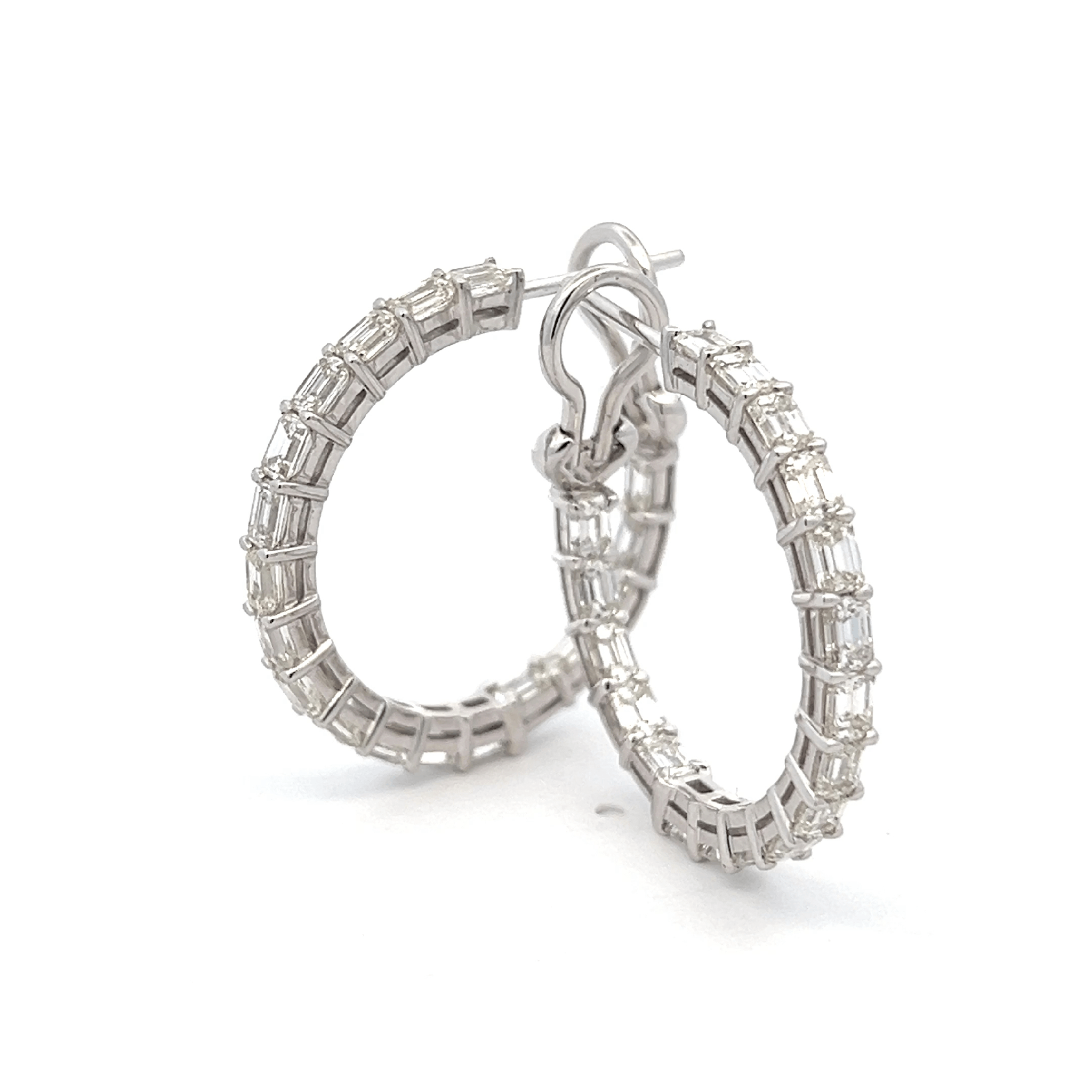 18K WHITE GOLD 4.33CTTW GH VS EMERALD CUT HOOP DIAMOND EARRINGS - Jackson Hole Jewelry Company