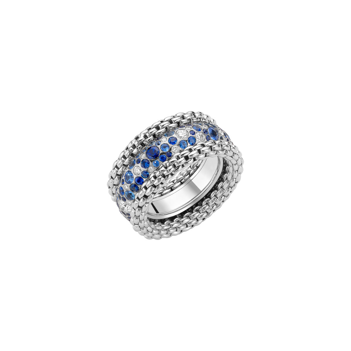 FOPE BUBBLE 18K Gold Flex'it Ring with White Diamond Pavé and Blue Sapphires - Jackson Hole Jewelry Company