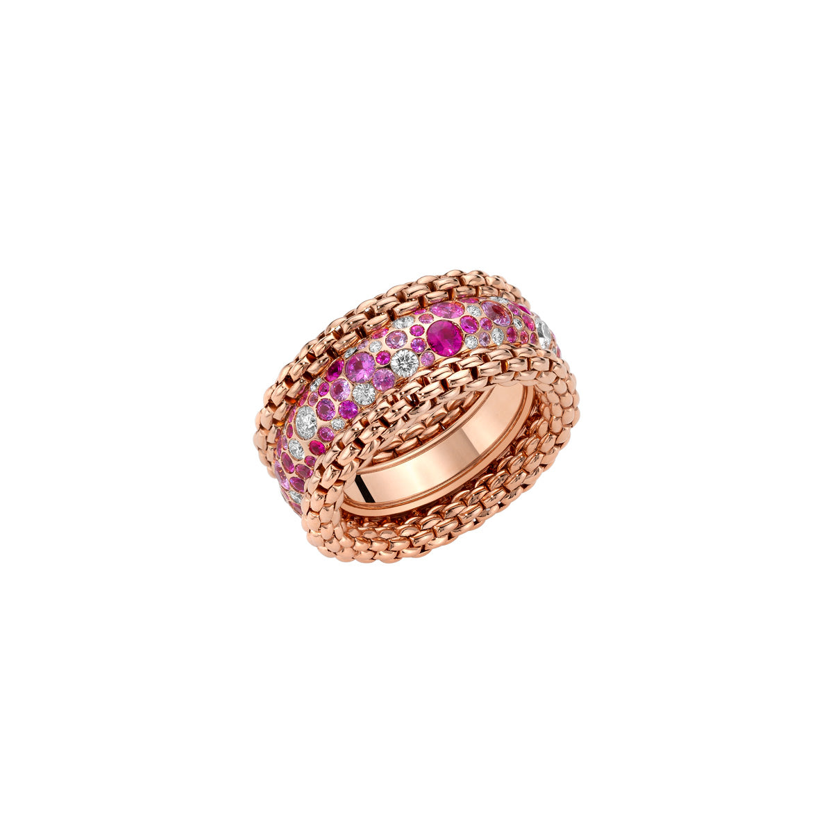 FOPE BUBBLE 18K Gold Flex'it Ring with White Diamond Pavé and Pink Sapphires - Jackson Hole Jewelry Company