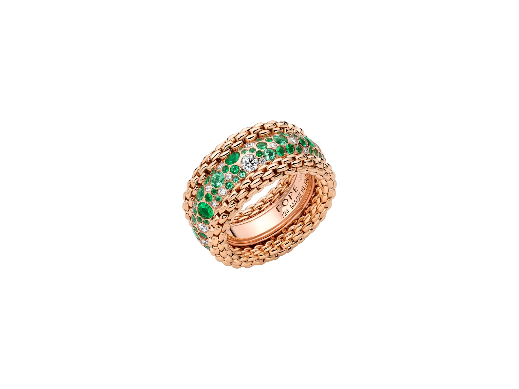 FOPE BUBBLE 18K Gold Flex'it Ring with White Diamonds and Emeralds - Jackson Hole Jewelry Company